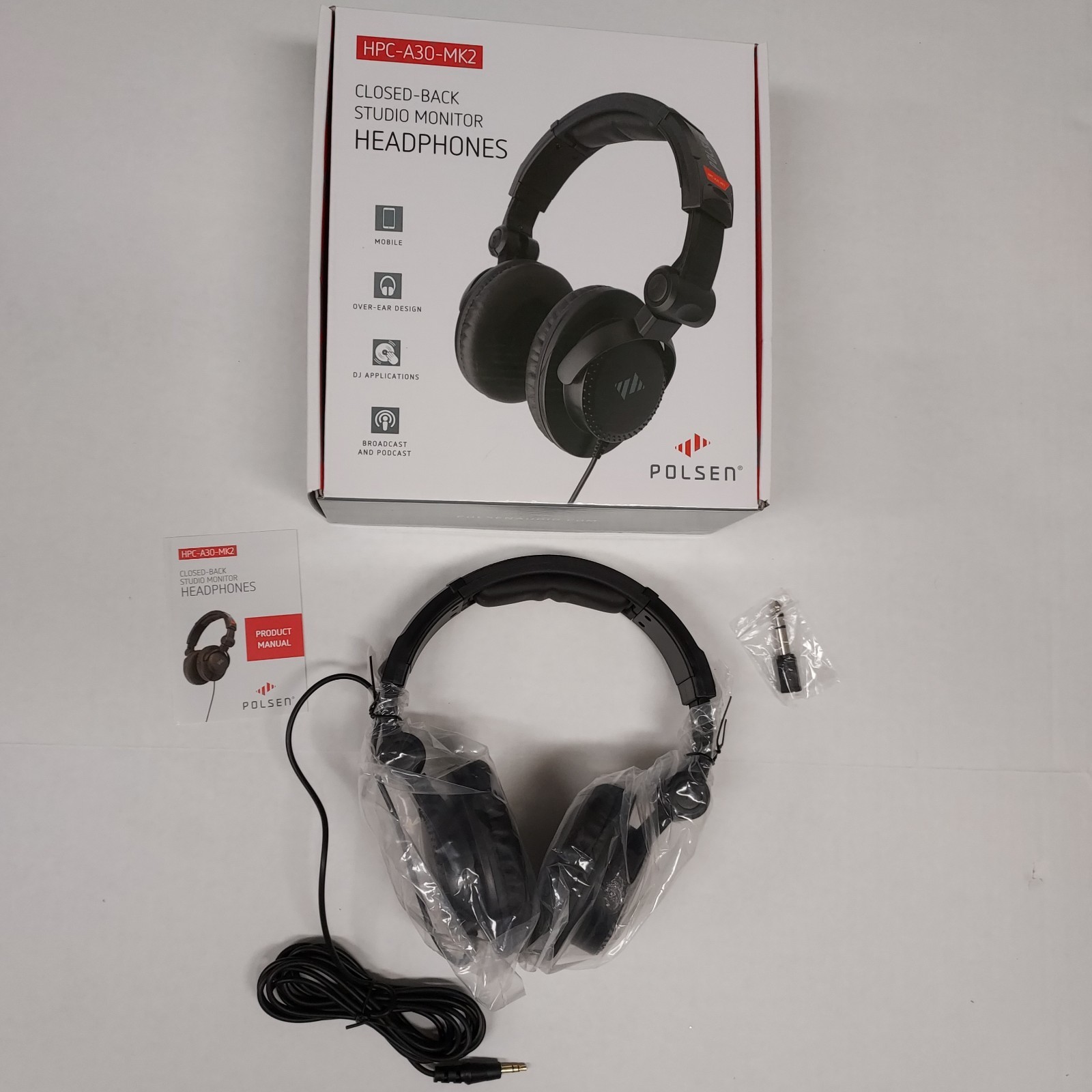 NEW Polsen Model HPC-A30 Closed-Back Studio Monitor Headphones 10FT Cord