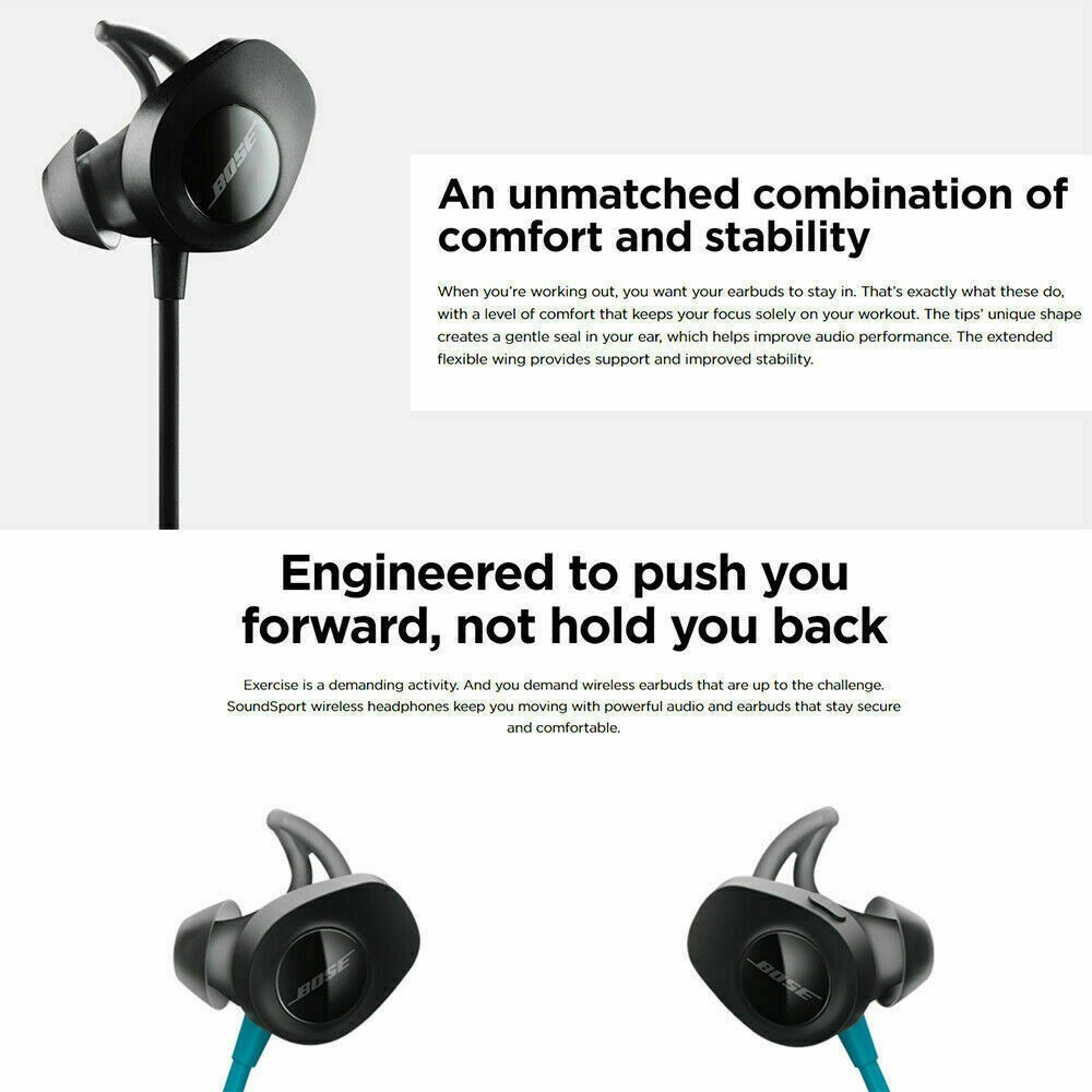 Bose SoundSport Wireless In Ear Bluetooth Sweat-Resistant Headphones-Black