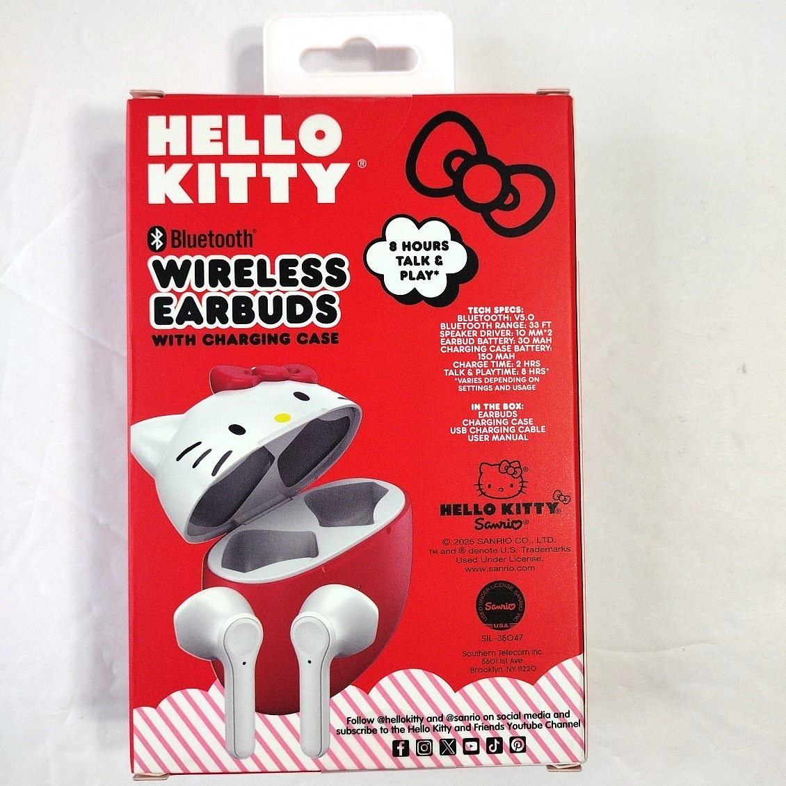 Hello Kitty Bluetooth Wireless Earbuds With Charging Case Built-In Mic Red B
