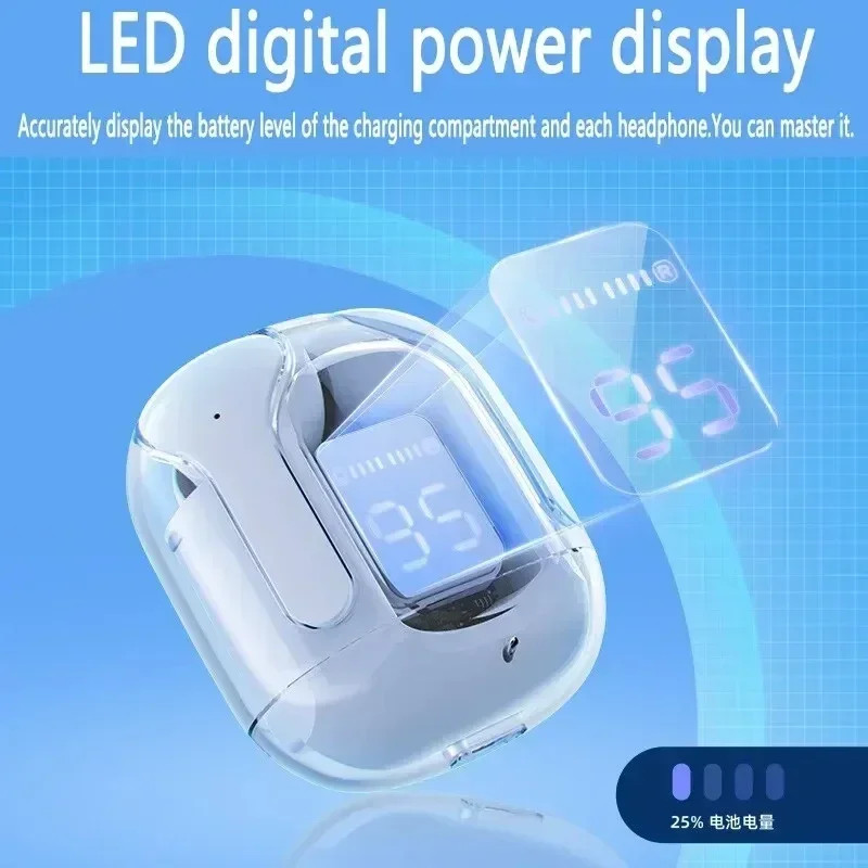 TWS Transparent Earphones LED Digital Display Wireless Bluetooth Stereo Earbuds