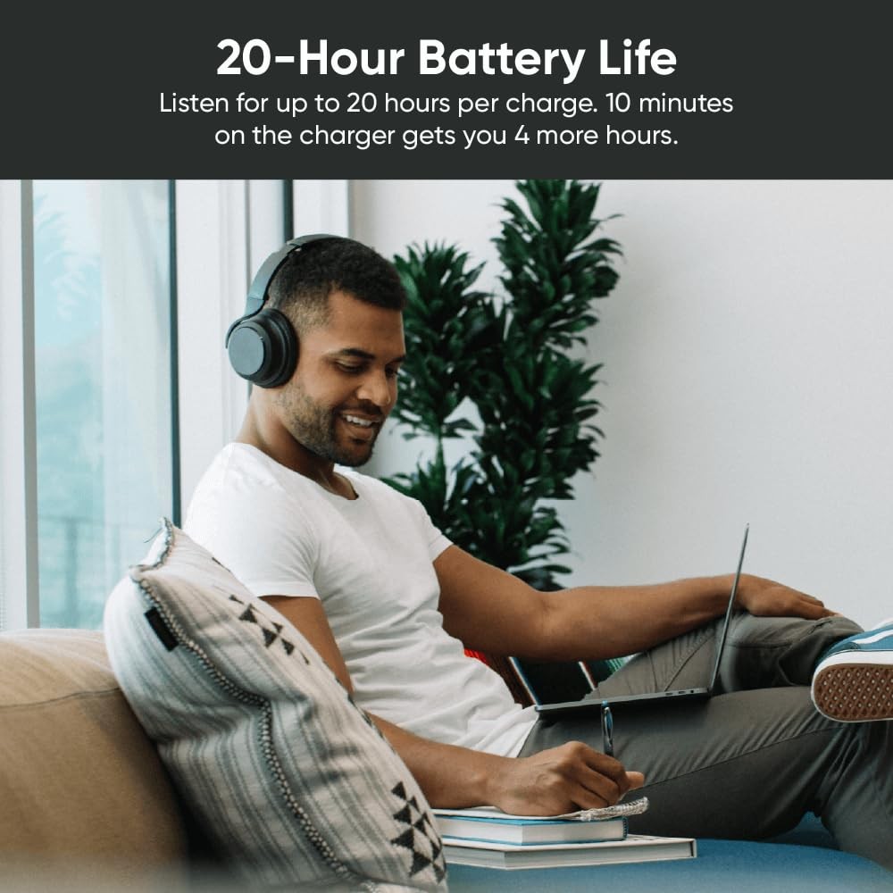 WYZE Noise Cancelling Headphones and Hard Case for Travel, Wireless Black
