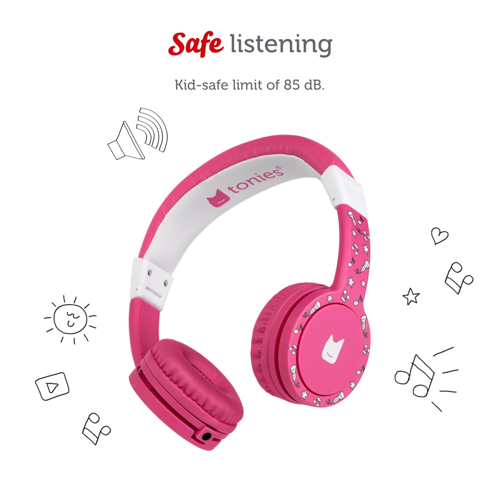 Tonies Foldable Wired Headphones for Kids – Comfortably Designed Kids, Pink