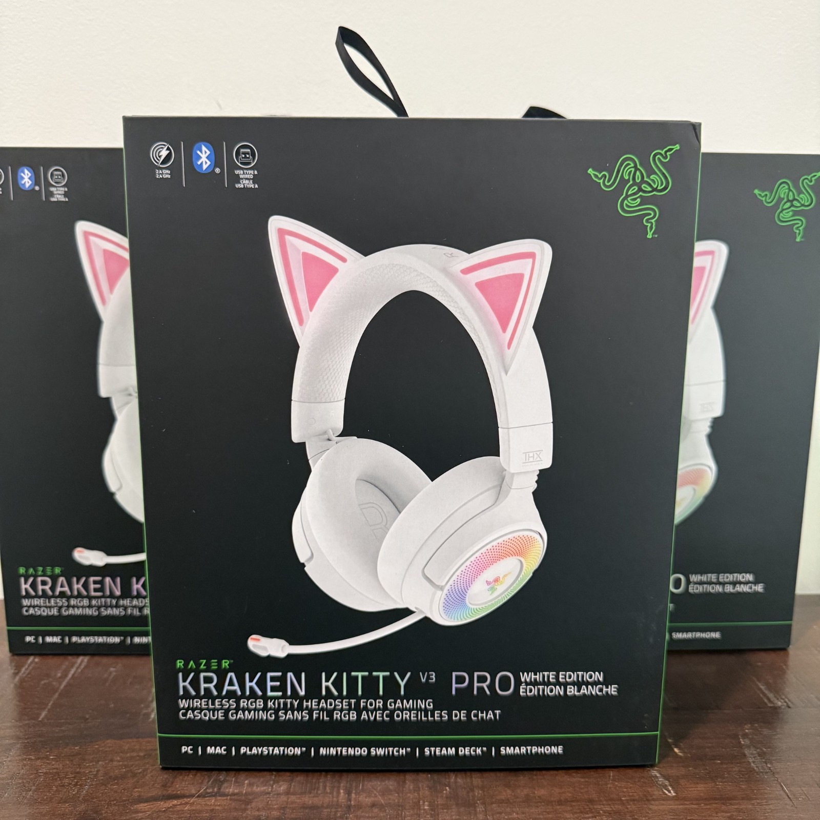 Razer Kraken Kitty V3 Pro Wireless RGB Headset White Kitty Ears Chroma NEW