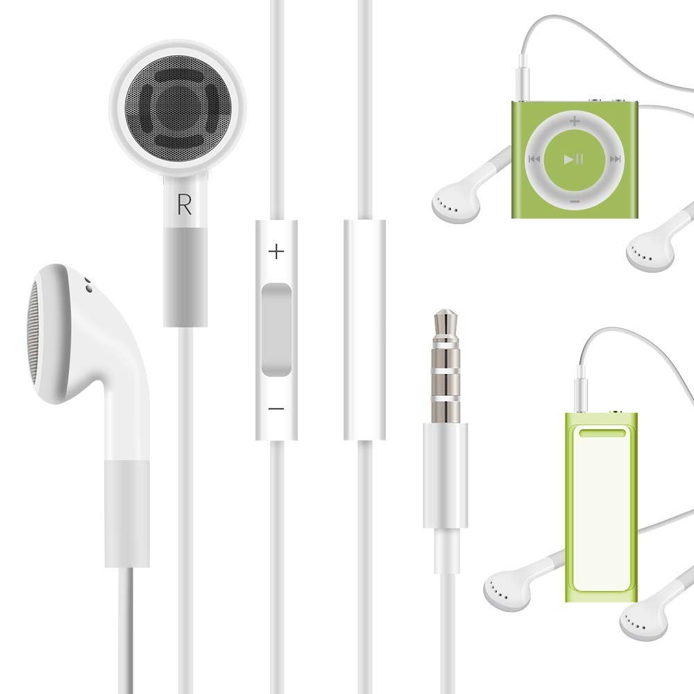 3.5mm Earbuds Headphones with Remote Control for iPod Shuffle & Touch – White