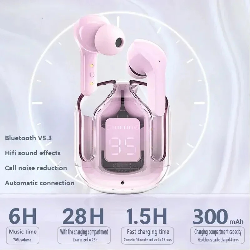 TWS Transparent Earphones LED Digital Display Wireless Bluetooth Stereo Earbuds