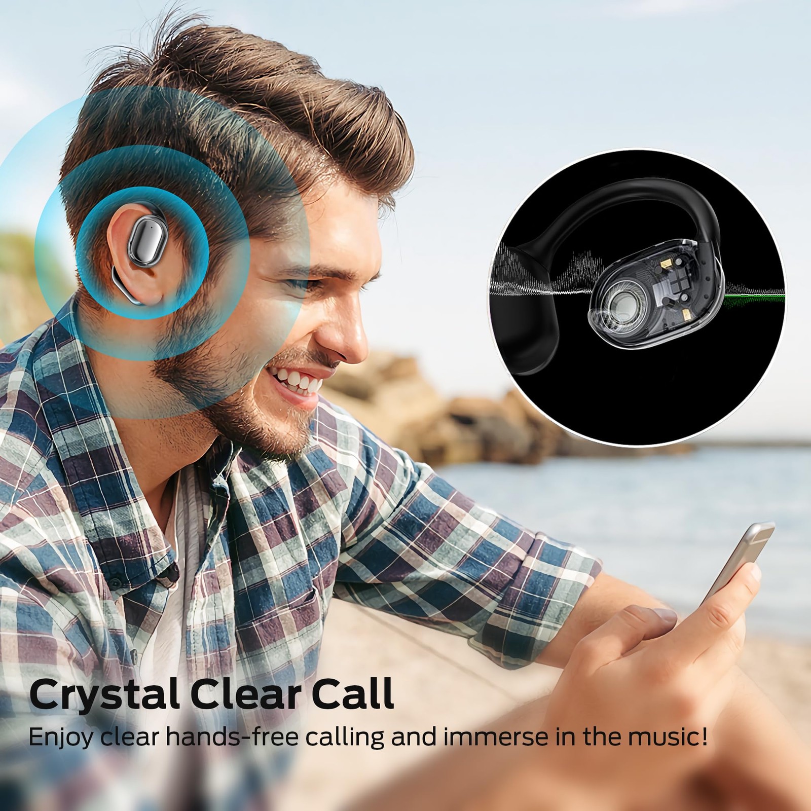Bugani Open Ear Headphones Bluetooth 5.3 Wireless Headphones Dual Large Driver