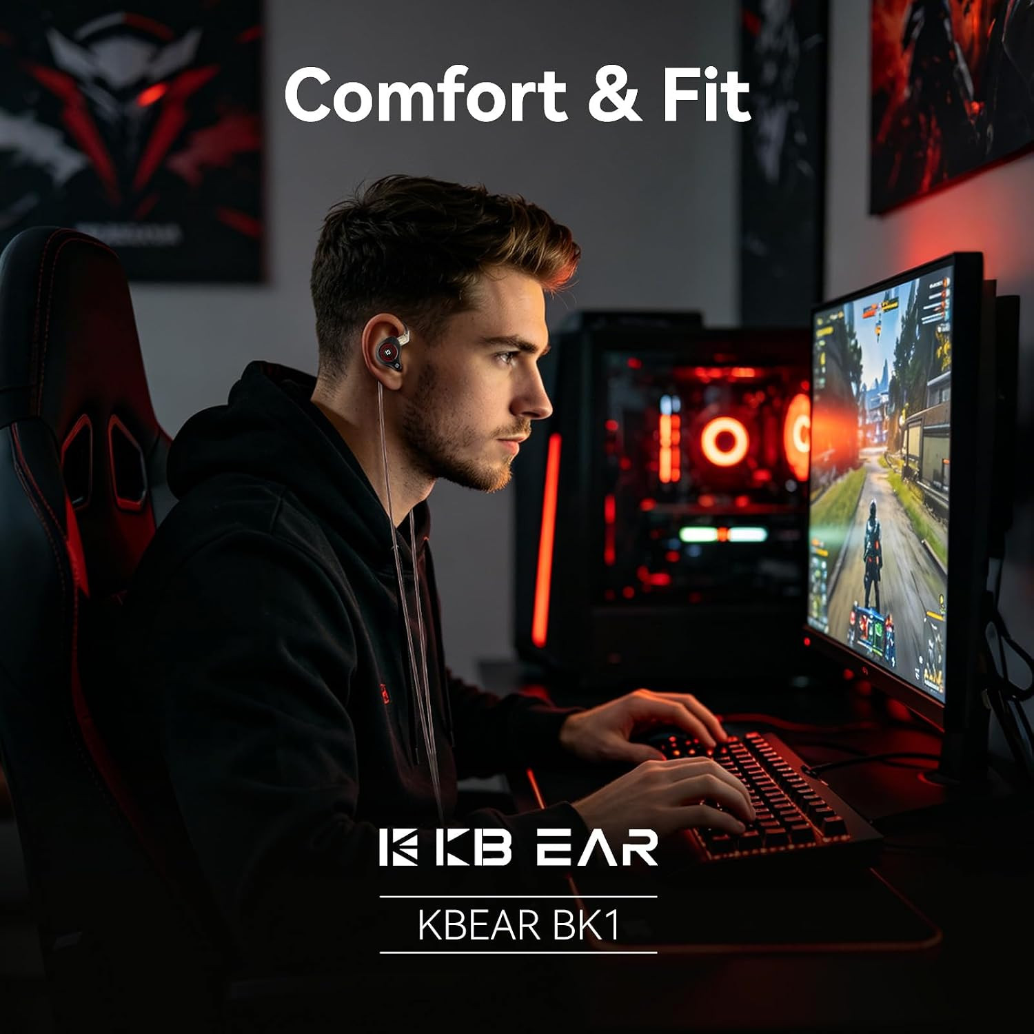 2026 Latest Erabuds,Kbear BK1 Wired Gaming Earbuds,10Mm Single DD in Ear Monitor