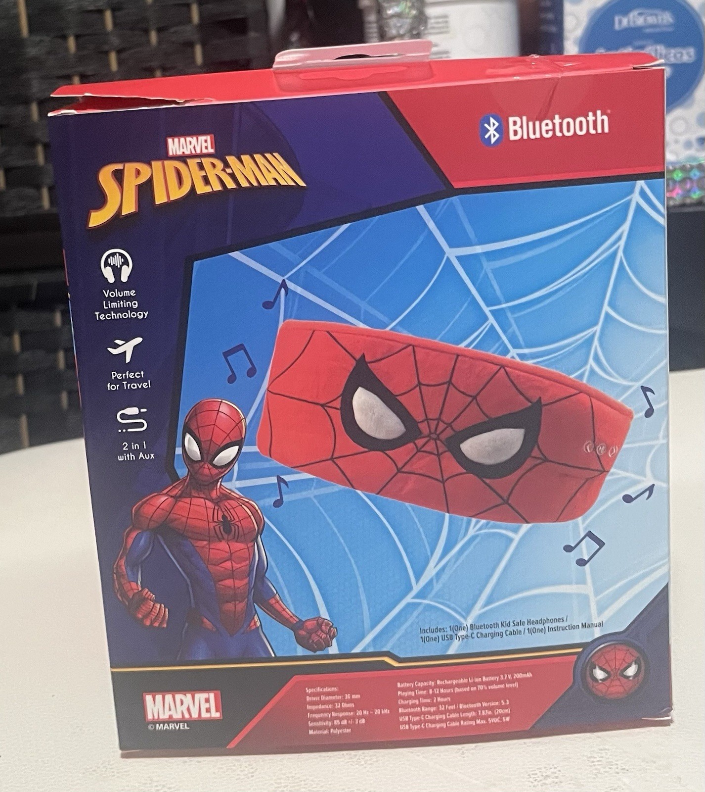 Marvel Spider-Man Kids Bluetooth Headphones 3.5mm Volume Limit Mic 36mm Red