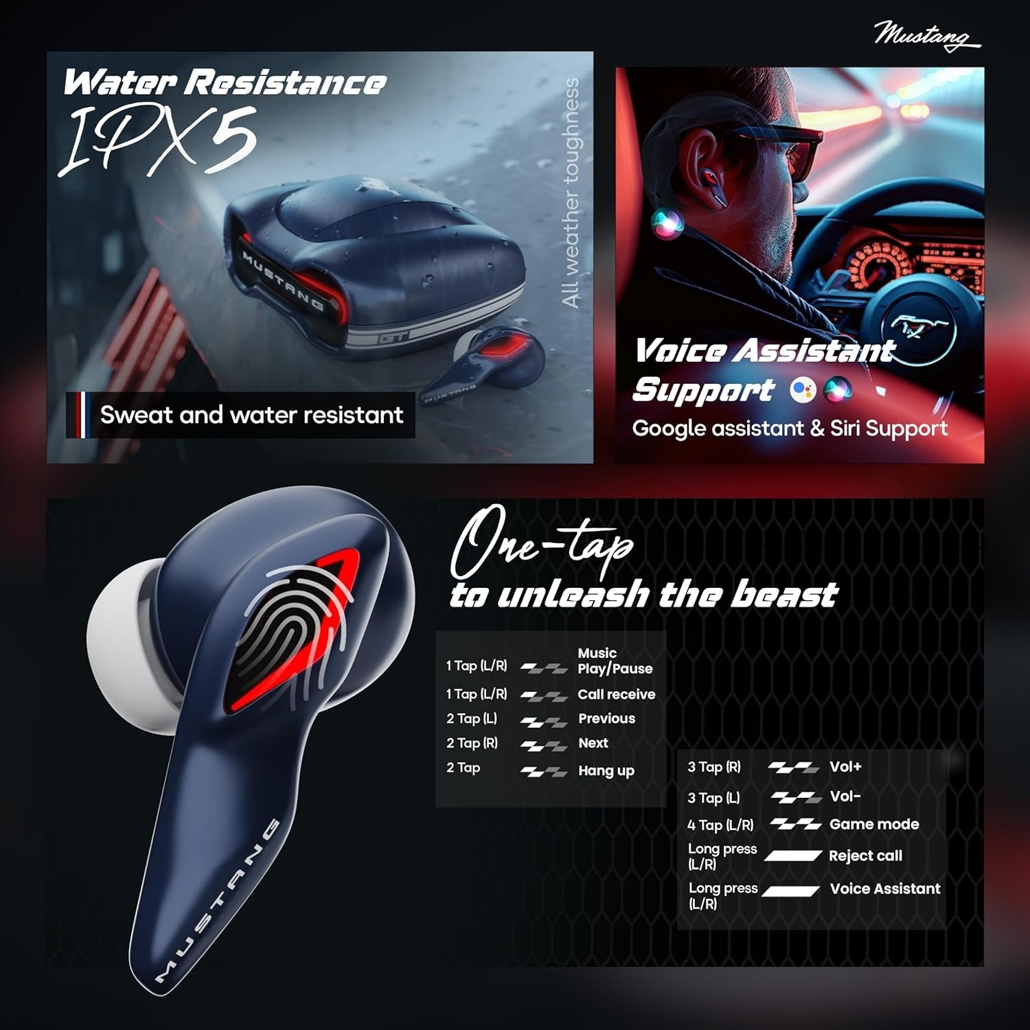 GOBOULT x Mustang Torq Wireless in Ear Earbuds with 60H Playtime | Quad Mic ENC