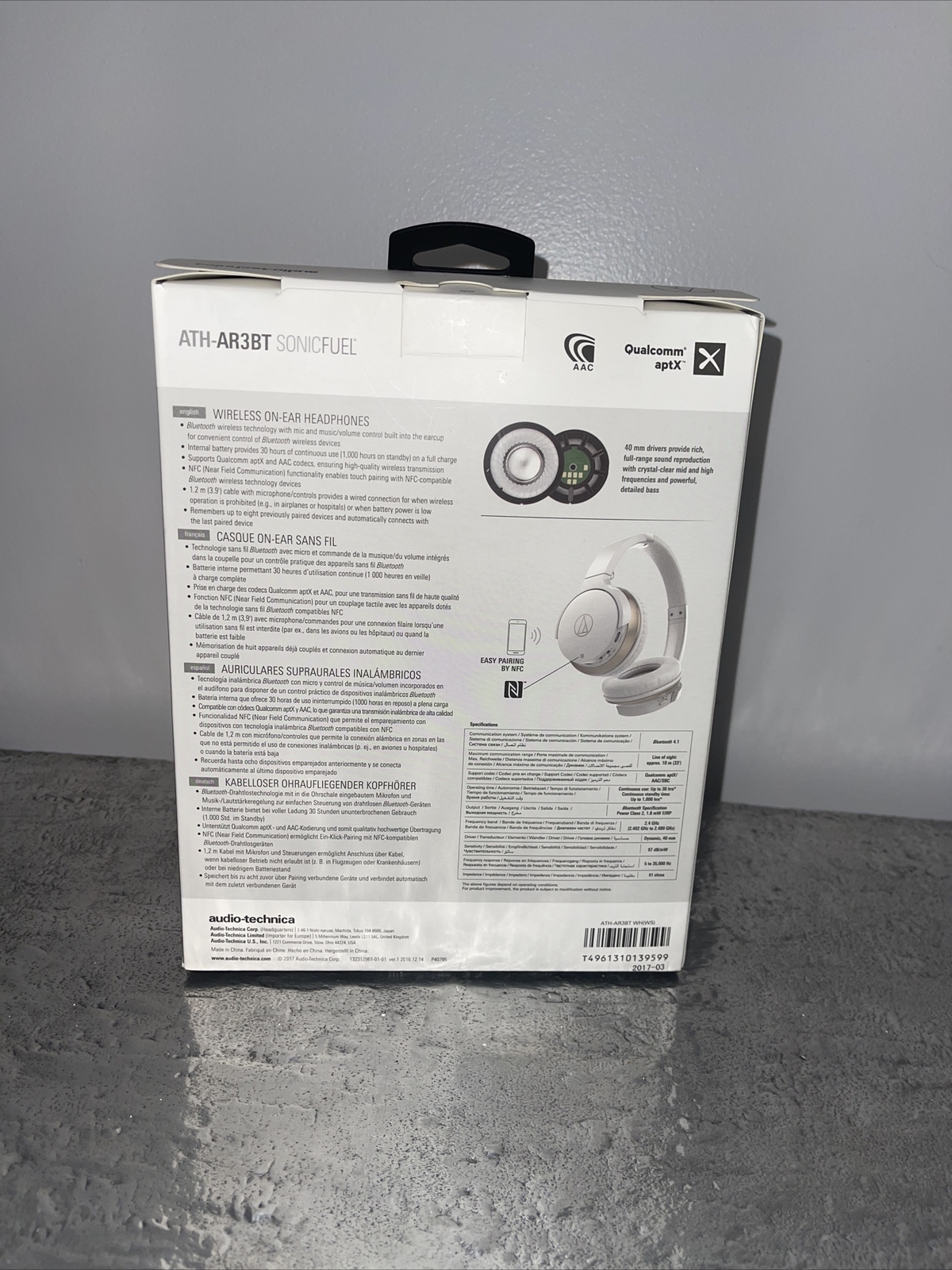 Audio-Technica ATH-AR3BT SonicFuel Wireless White
