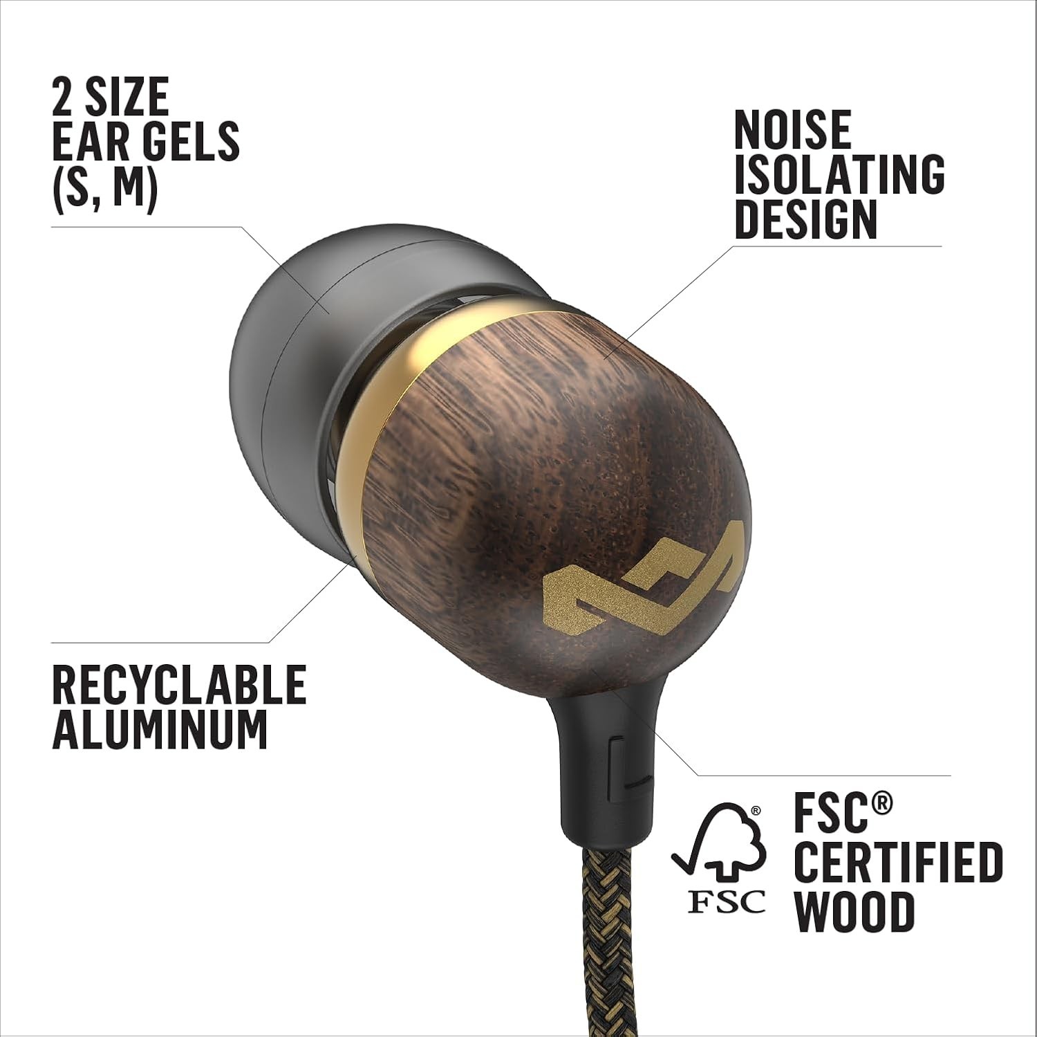 Wired Earphones with Microphone and Noise Isolating Design in Brass Finish