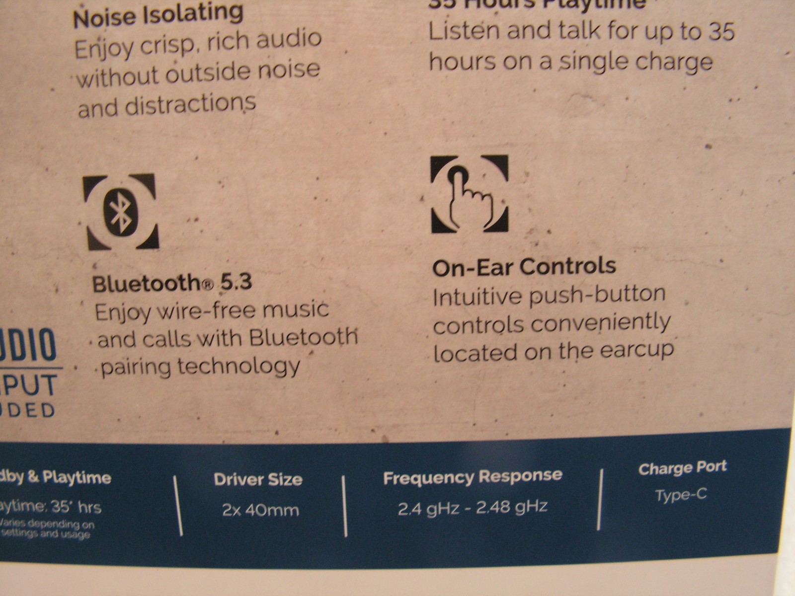 Brookstone Acoustic Pro Wireless Metered Headphones 35 Hours Bluetooth NEW