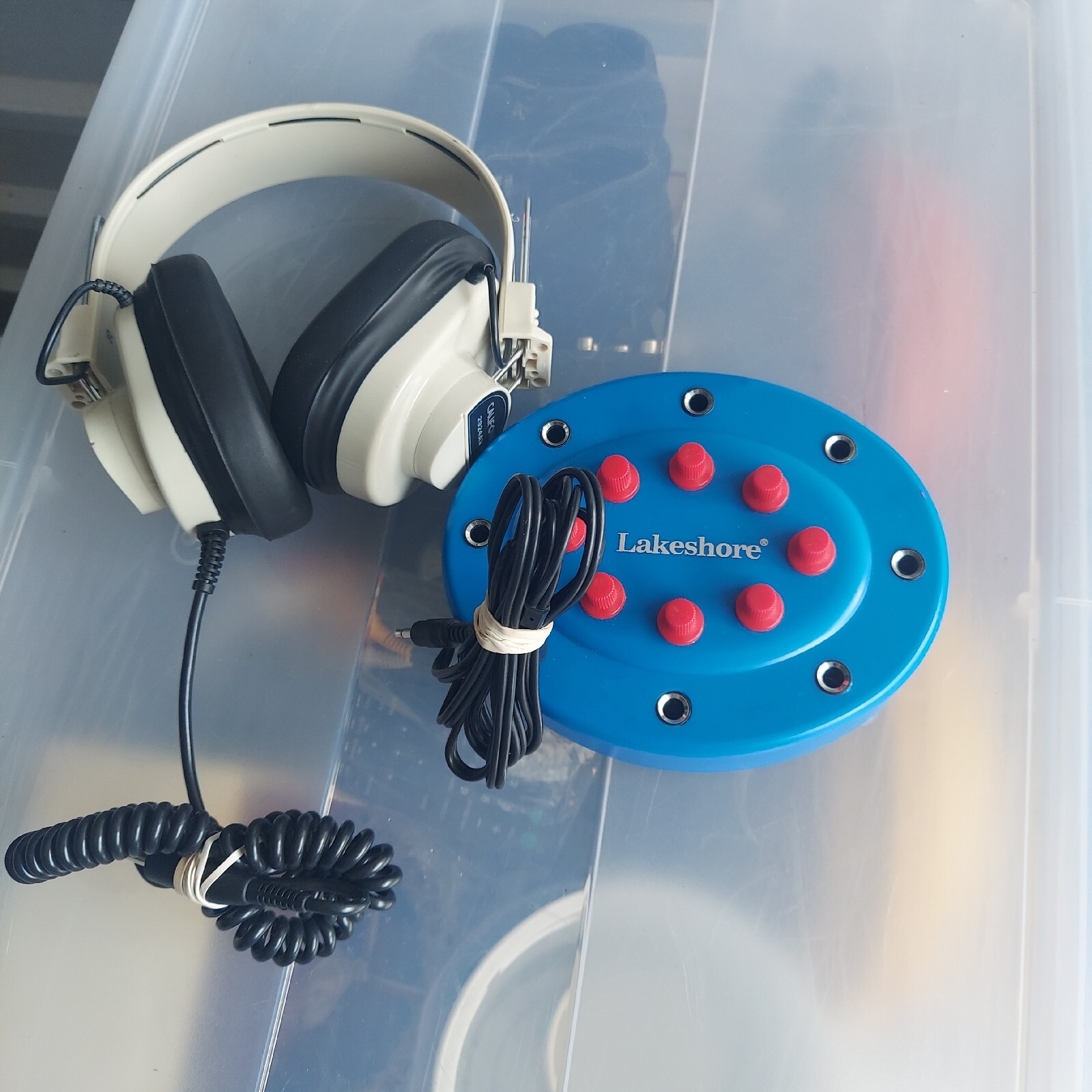 Vintage Califone 2924AV-P Mono Headphones 6’ coiled cord & Lakeshore NOT TESTED