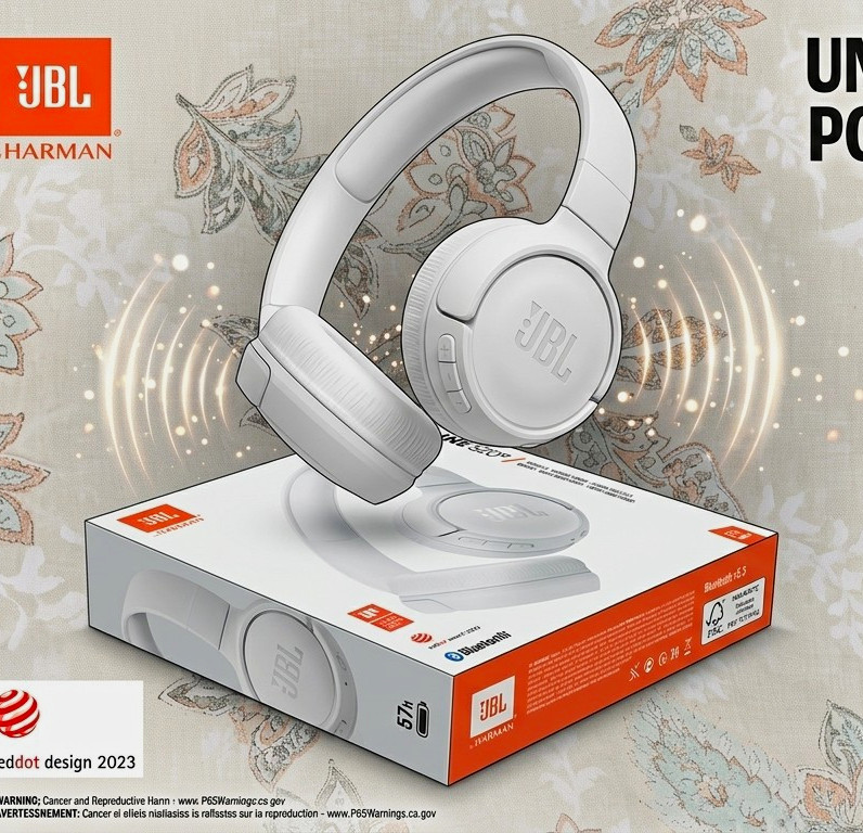 JBL Tune 520BT Wireless On-Ear Headphones Bluetooth 5.3 Pure Bass White