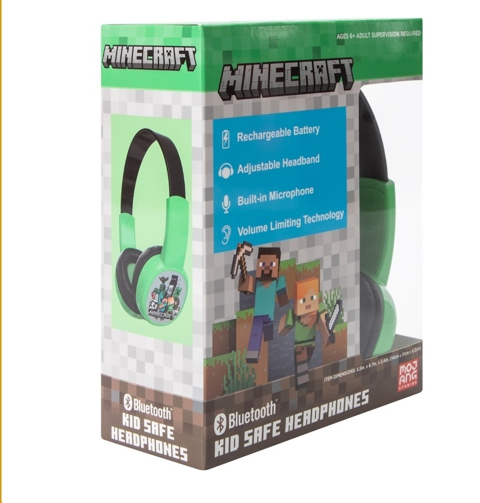 Minecraft Kids’ Safe Headphones Green and Black Ages 2 to 8 Years Old