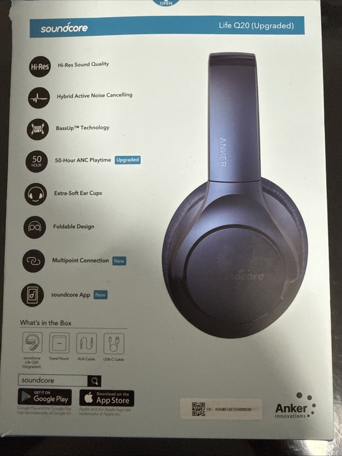 Soundcore Q20 Wireless Over-Ear Headphones 50Hr Hybrid Active Noise Cancelling