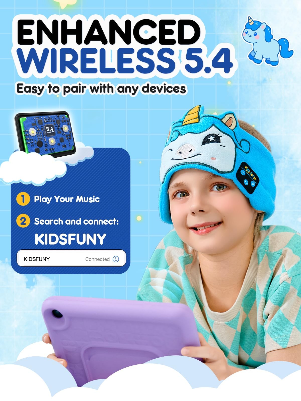 Kids Wireless Bluetooth Headband Headphones Thin Speakers 3.5mm Jack Travel