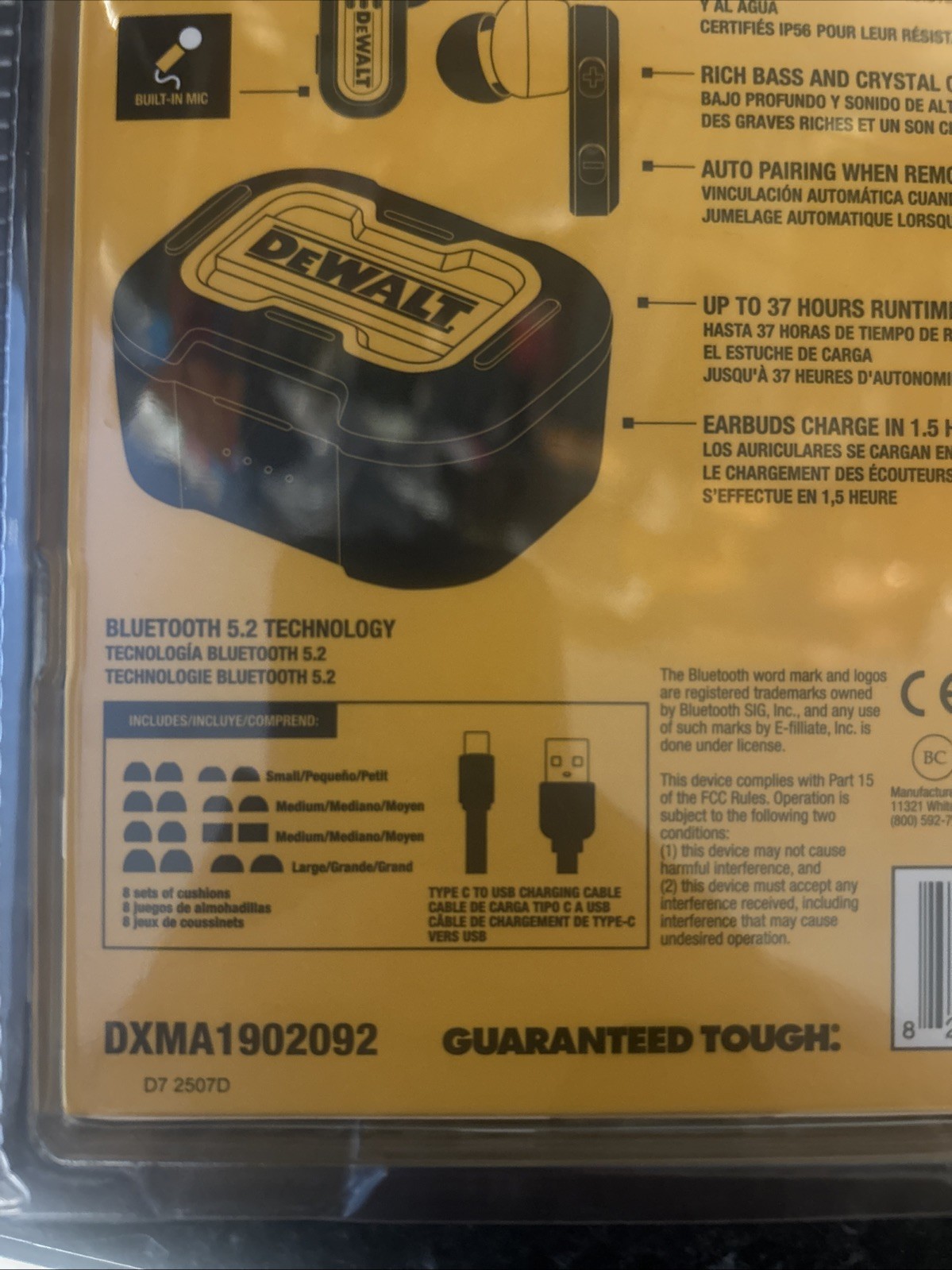 DEWALT DXMA1902092 Pro-X1 Jobsite Bluetooth Earbuds – Black/Yellow