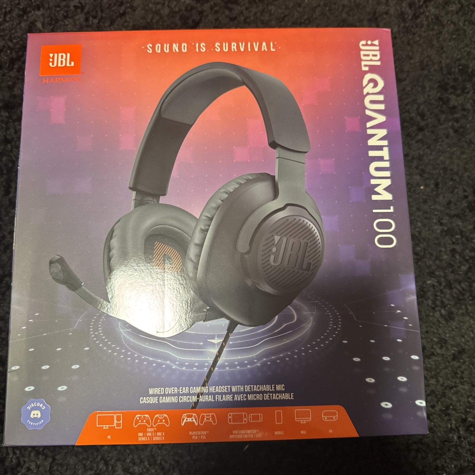 JBL Quantum 100 Wired Over-Ear Gaming Headphones – Black