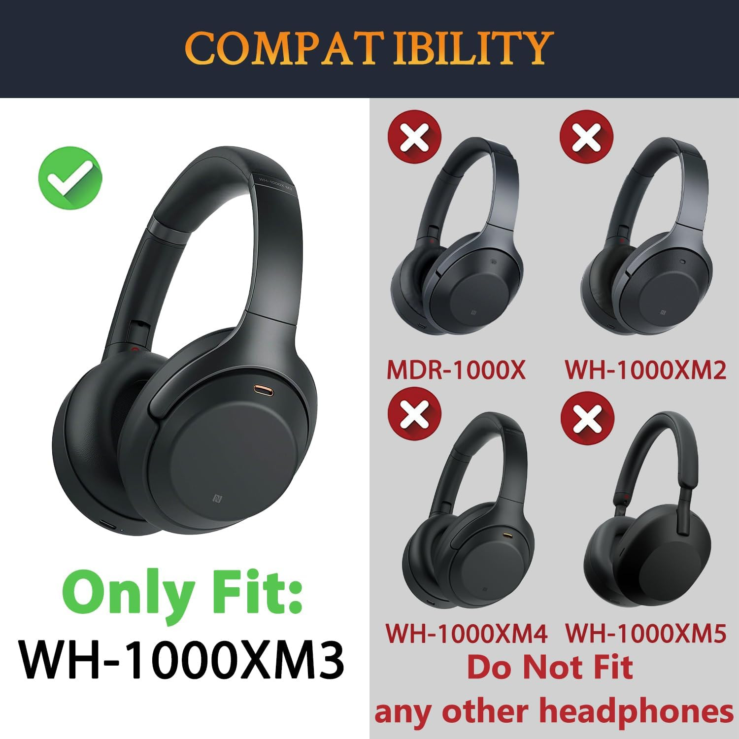 Earpads for Sony WH-1000XM3 Over-Ear Headphones, Softer Protein Leather, Noise I