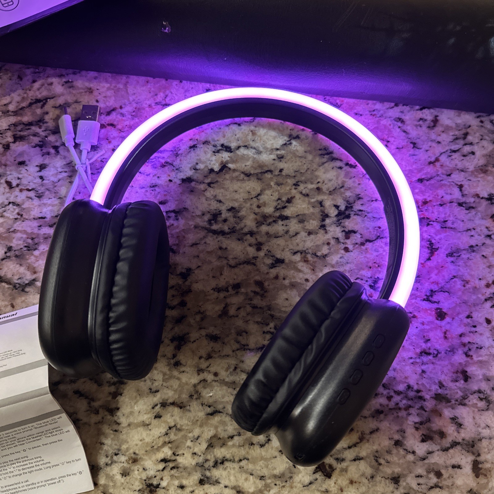 SHINE Wireless Bluetooth Headphones Black LED Light Color Changing RGB Over-Ear