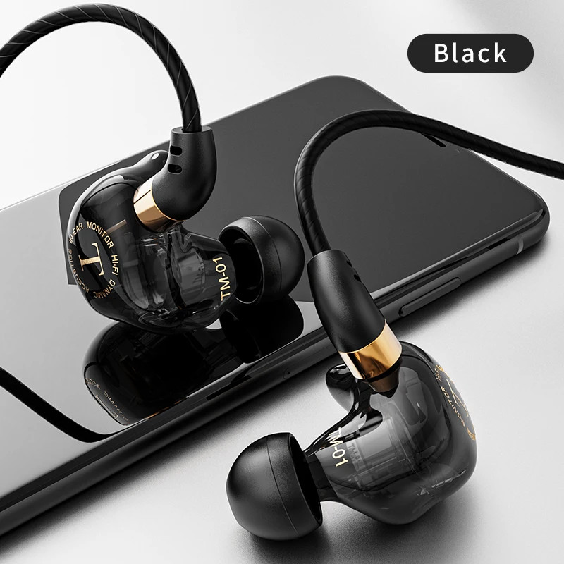 TM-01 3.5Mm Wired Headphones Double Driver Hifi Earphone Bass Stereo Headphone H