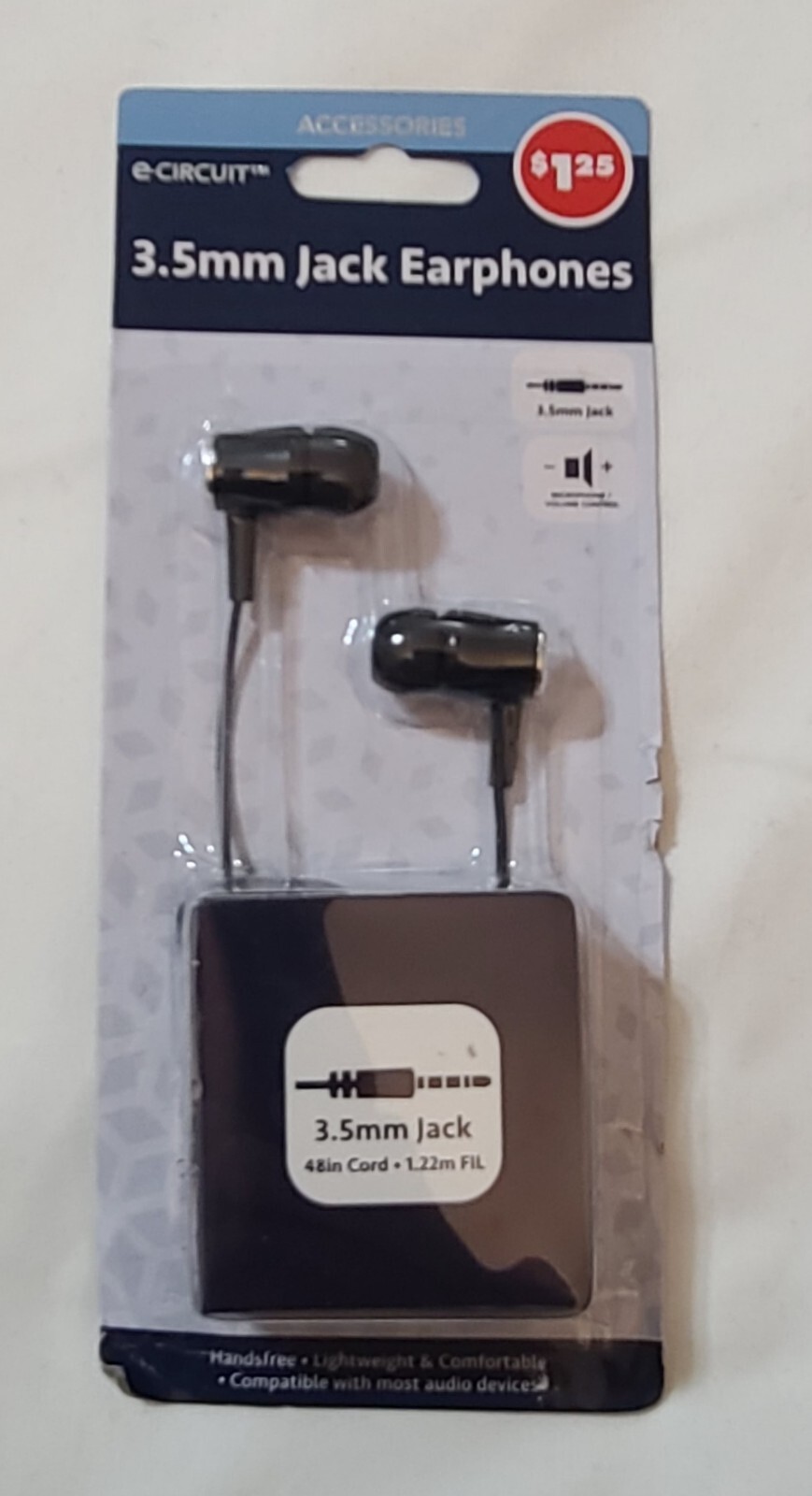 2pk e-Circut Earbuds Tangle-Free 4-Ft 3.5mm Jack Smartphones Lightweight Black