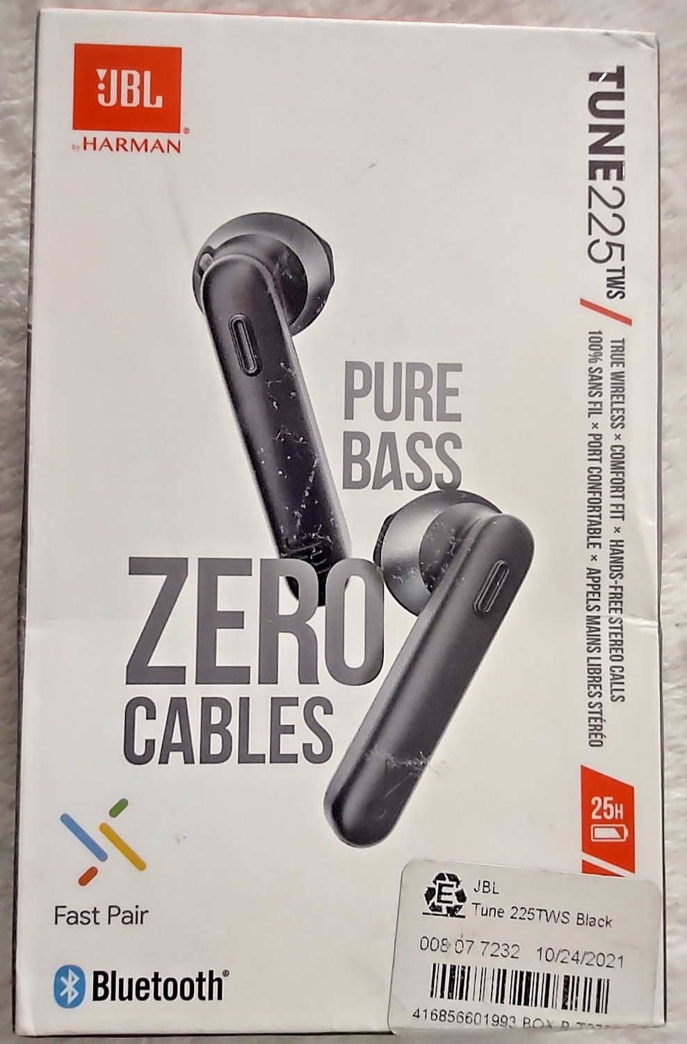 JBL TUNE 225TWS PURE BASS Wireless Earbuds Earphones BT Harman Black – OPEN BOX
