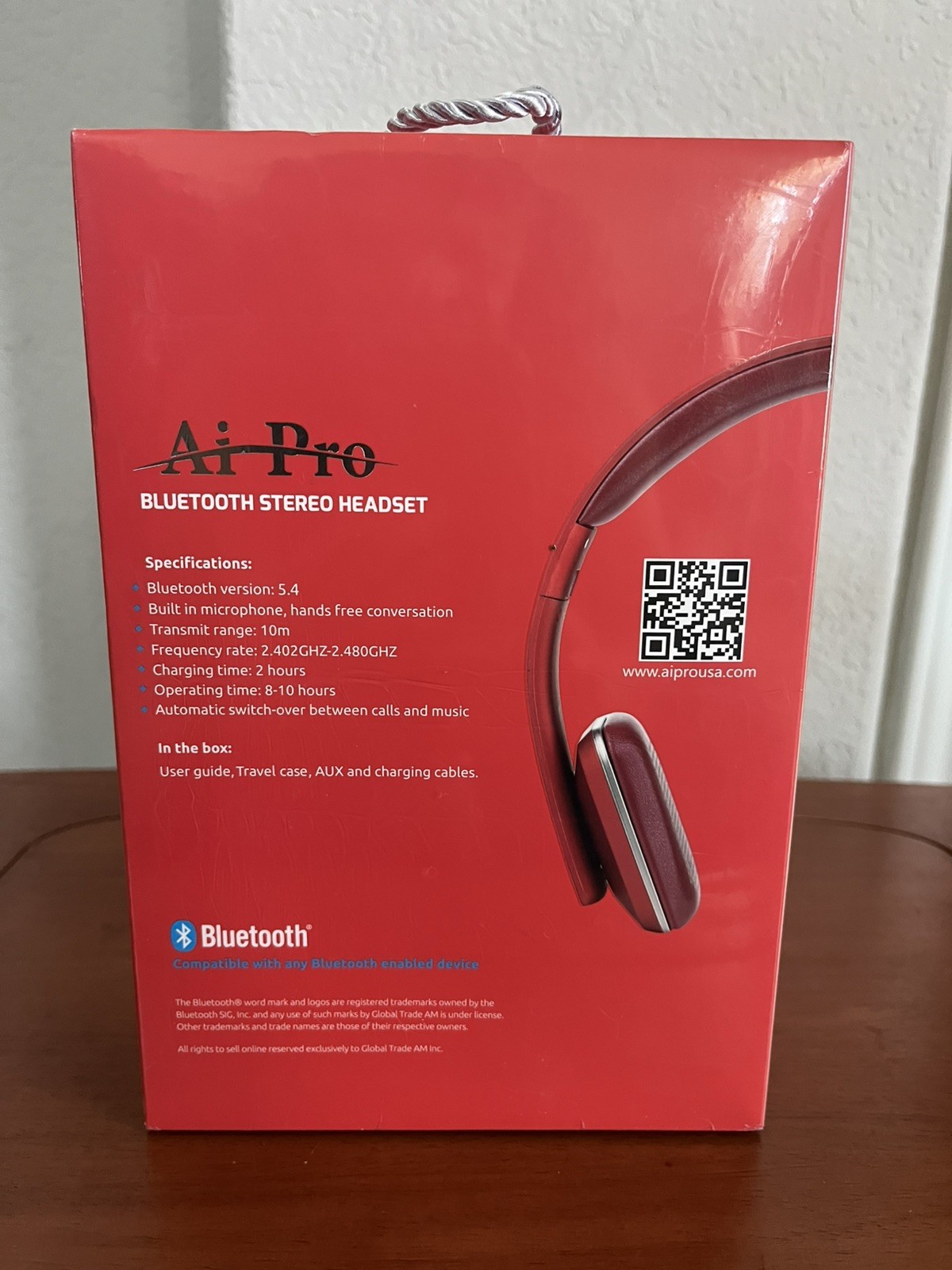 AiPro-200 Plus Dual Bluetooth Stereo Headphones Red/Blk Wireless headset Premium