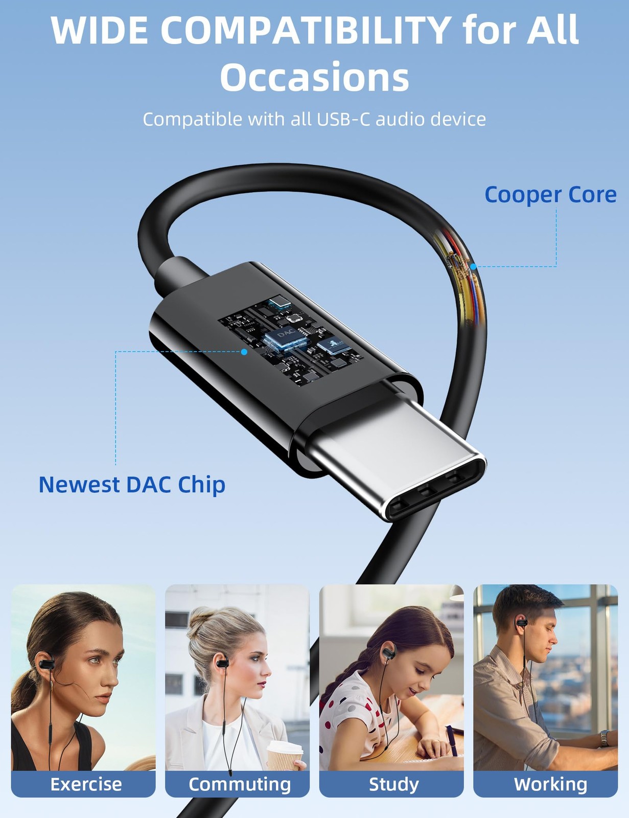 Topaux Usb Type C Headphone Open Ear Adjustable Over Ear Hook Headset School