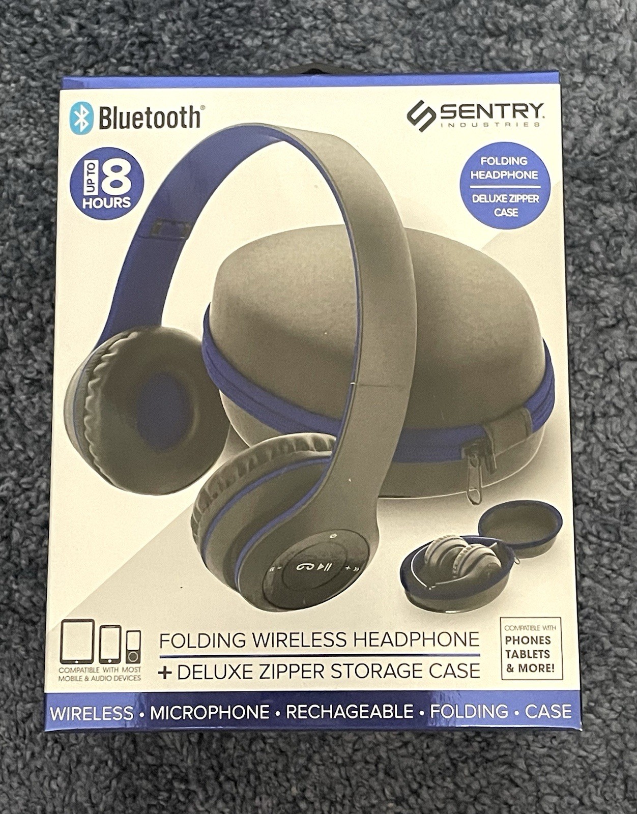 Sentry Folding Bluetooth Wireless Headphones Case Rechargeable Battery