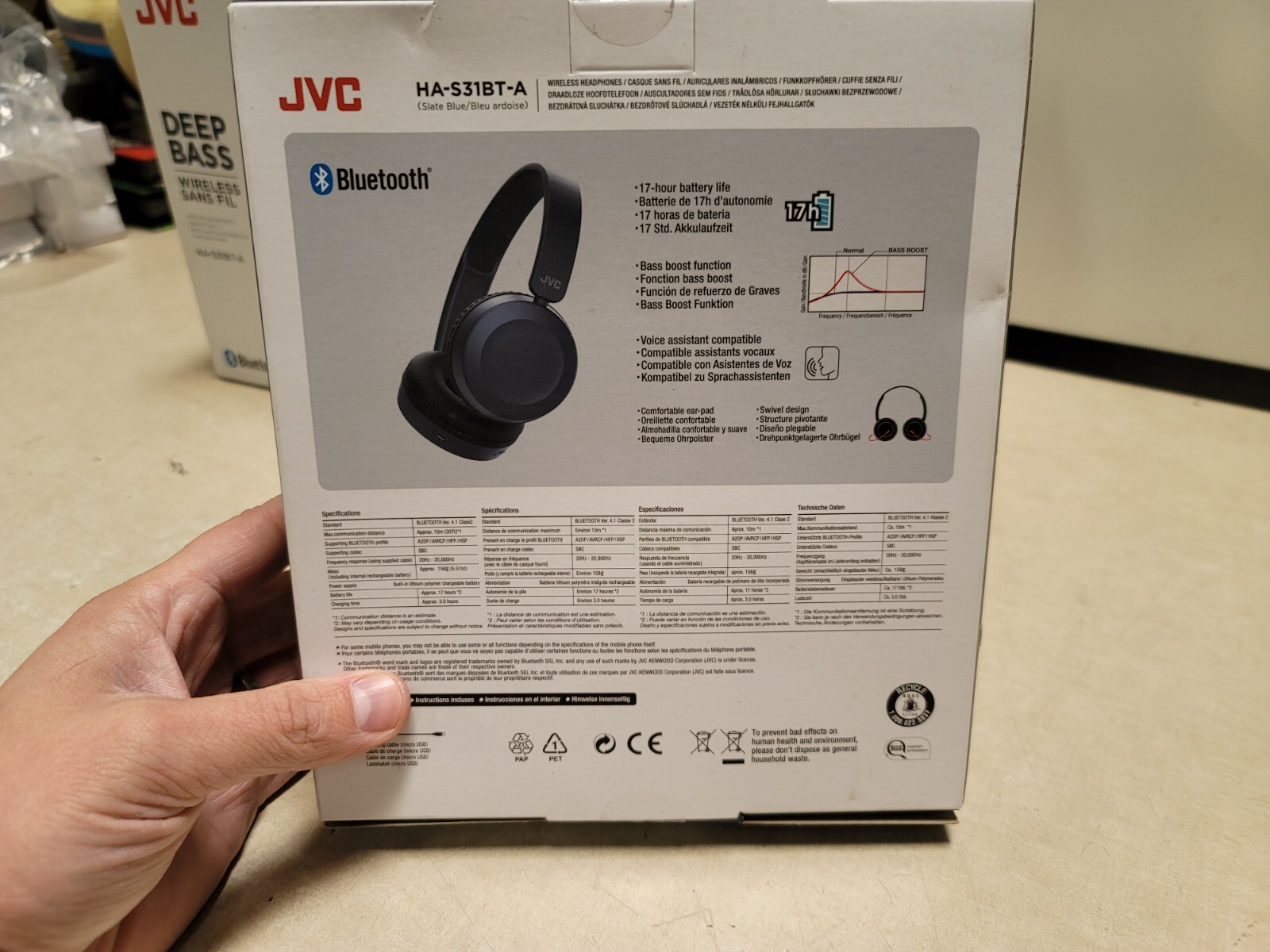 Lot of 6 JVC HAS31BTA Foldable Headphones Bluetooth On Ear Mic Remote (Blue)