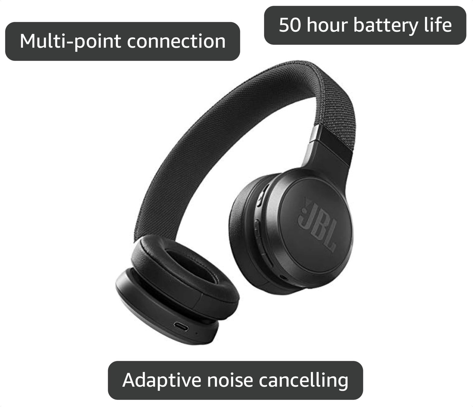 JBL – Live460NC Wireless Noise Cancelling On–Ear Headphones – Black