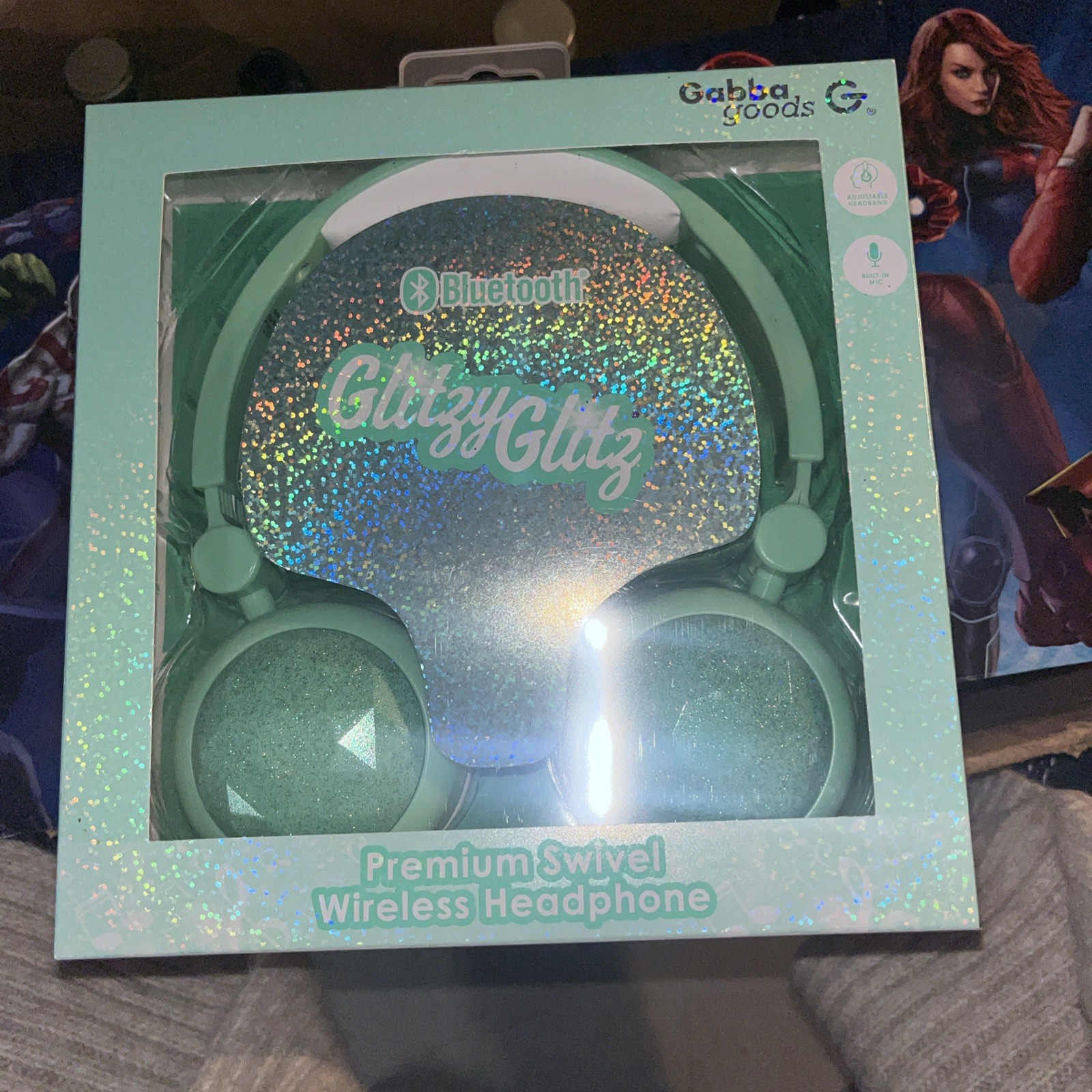 Gabba Goods Glitzy Glitz Premium Swivel Wireless Headphone, Mint Green