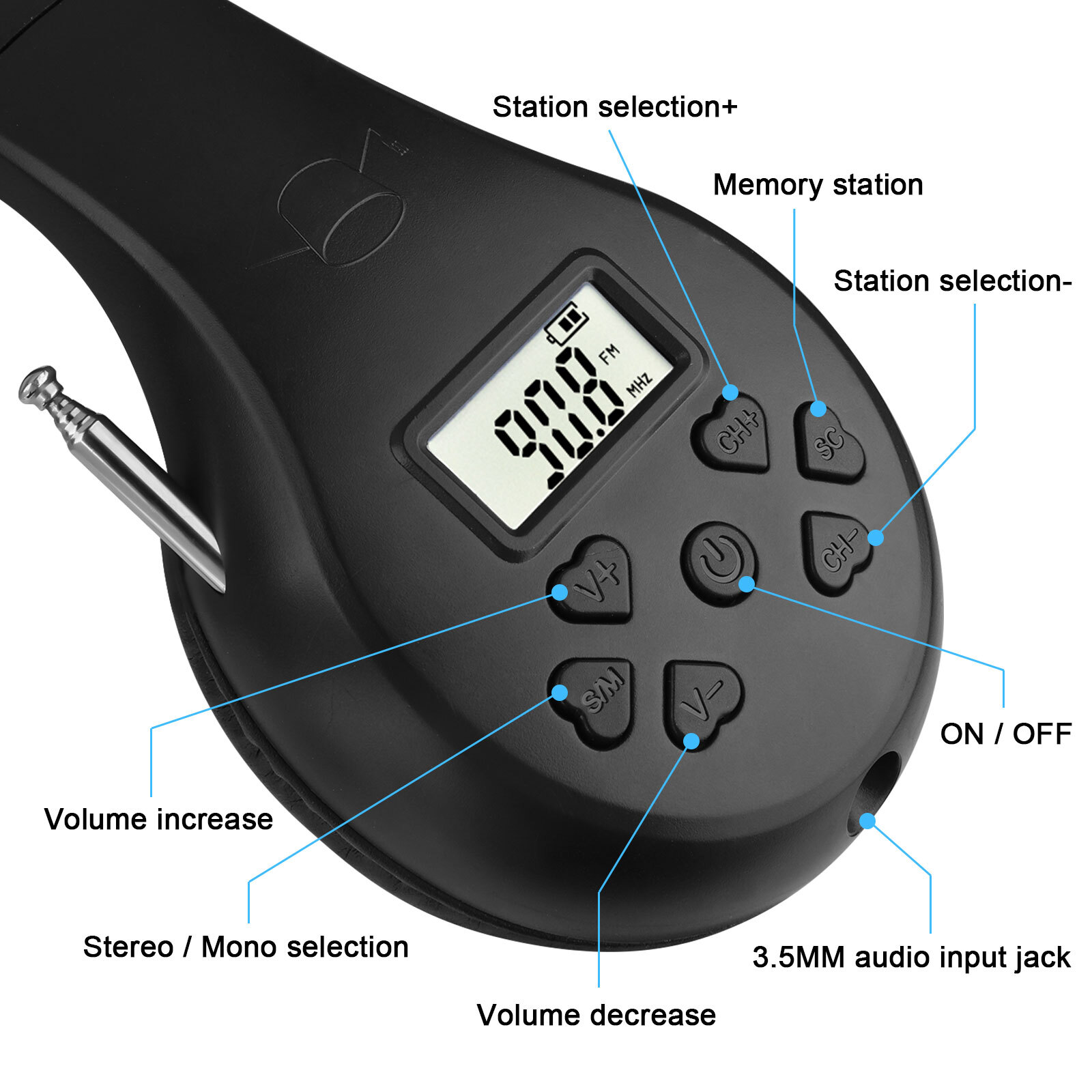 Wireless FM Radio Headphone Foldable Over-Ear Stereo Headset Recevier Portable