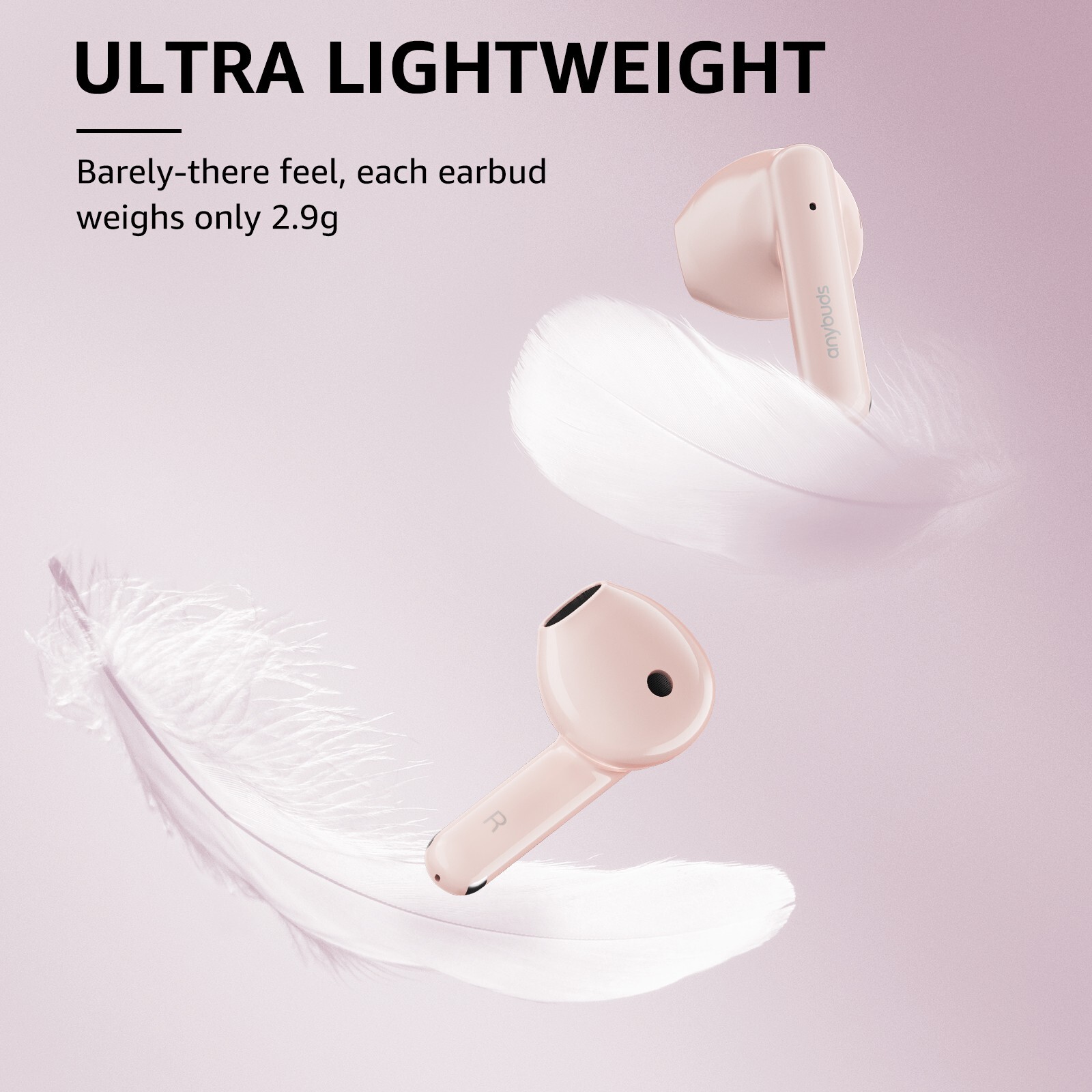 Anybuds Wireless Earbuds Half-in-ear ENC Call Noise Cancellation Earphones, Pink