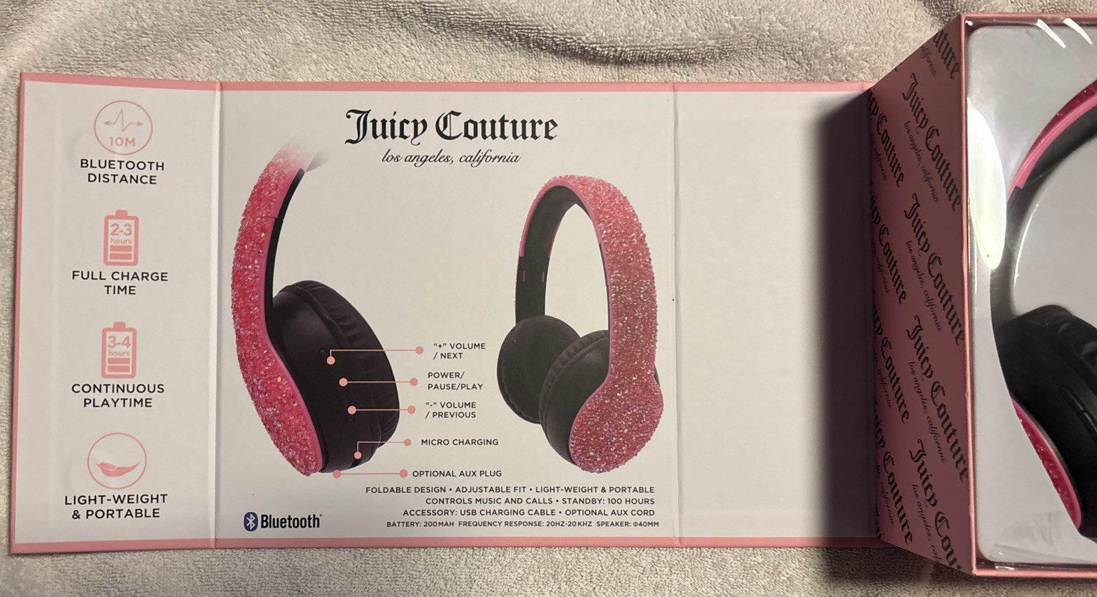 New Juicy Couture Wireless Headphones Bedazzled Gems Pink Bluetooth Electronics
