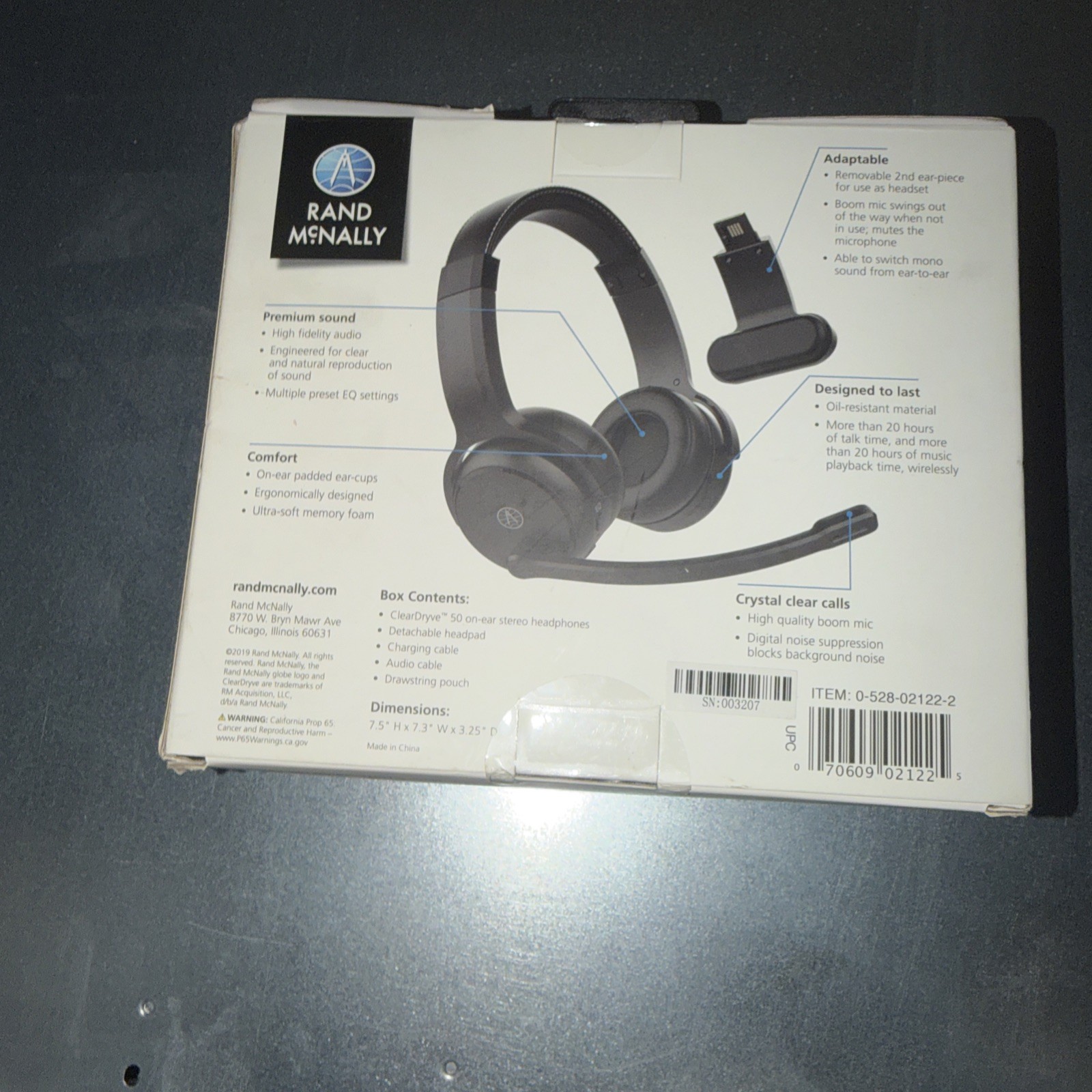 Rand McNally ClearDryve 50 2-in-1 Wireless Bluetooth Headphones/Headset New