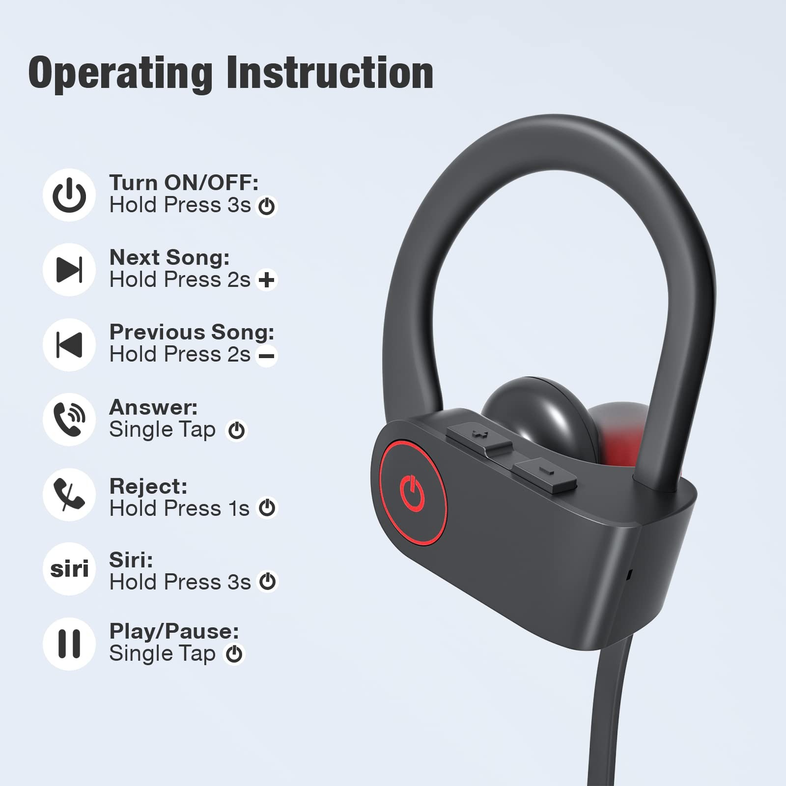 JOYWISE Bluetooth Wireless Headphones 16H Playtime Earbuds with Normal, Black