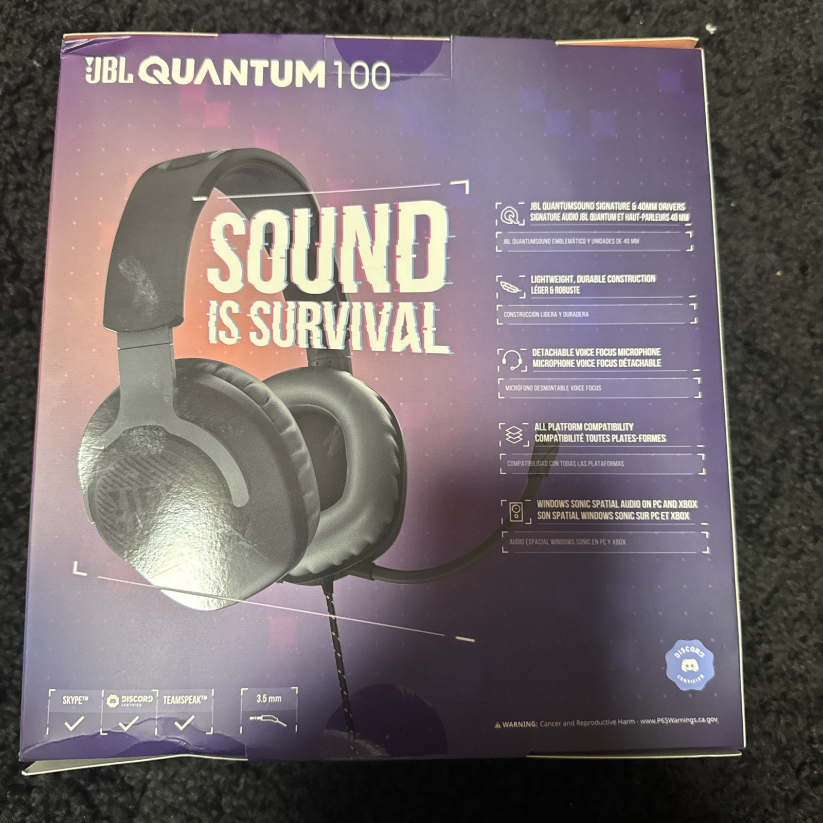 JBL Quantum 100 Wired Over-Ear Gaming Headphones – Black