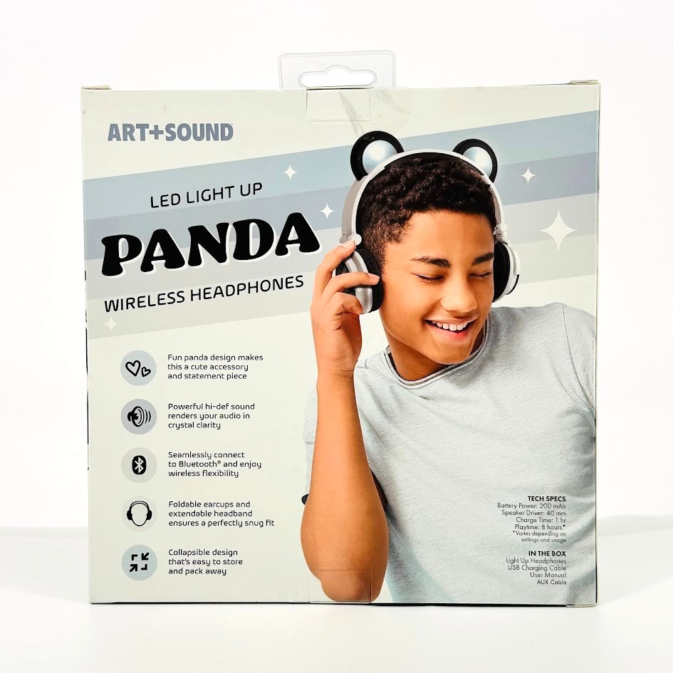 Art+Sound LED Light Up Panda Bluetooth Wireless Kids Headphones -NEW