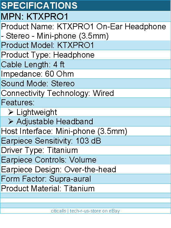 Koss KTXPRO1 On-Ear Headphone – Stereo – Mini-phone (3.5mm) – Wired