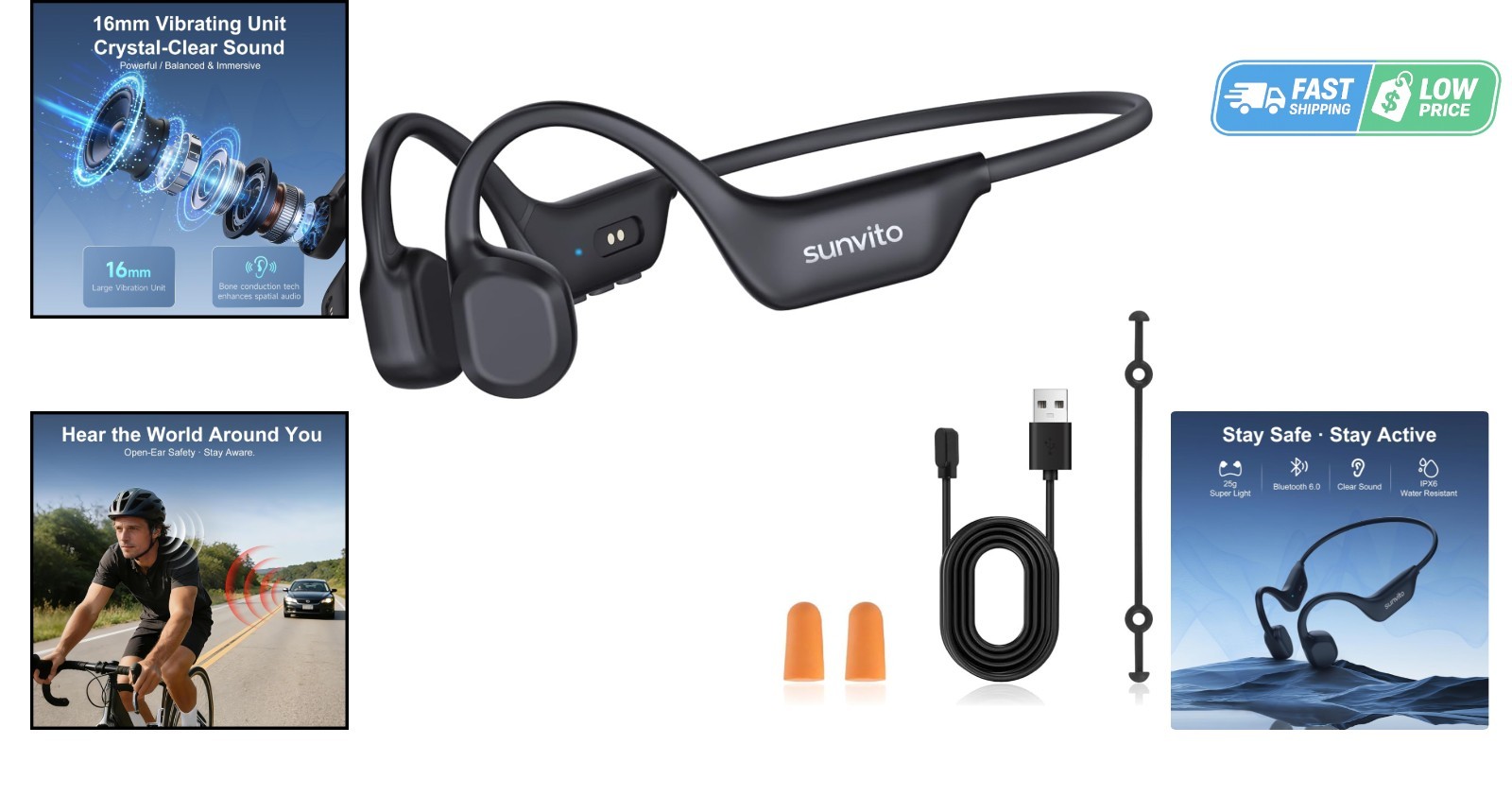 Durable Bone Conduction Headphones – 10 Hours of Wireless Adventure Awaits