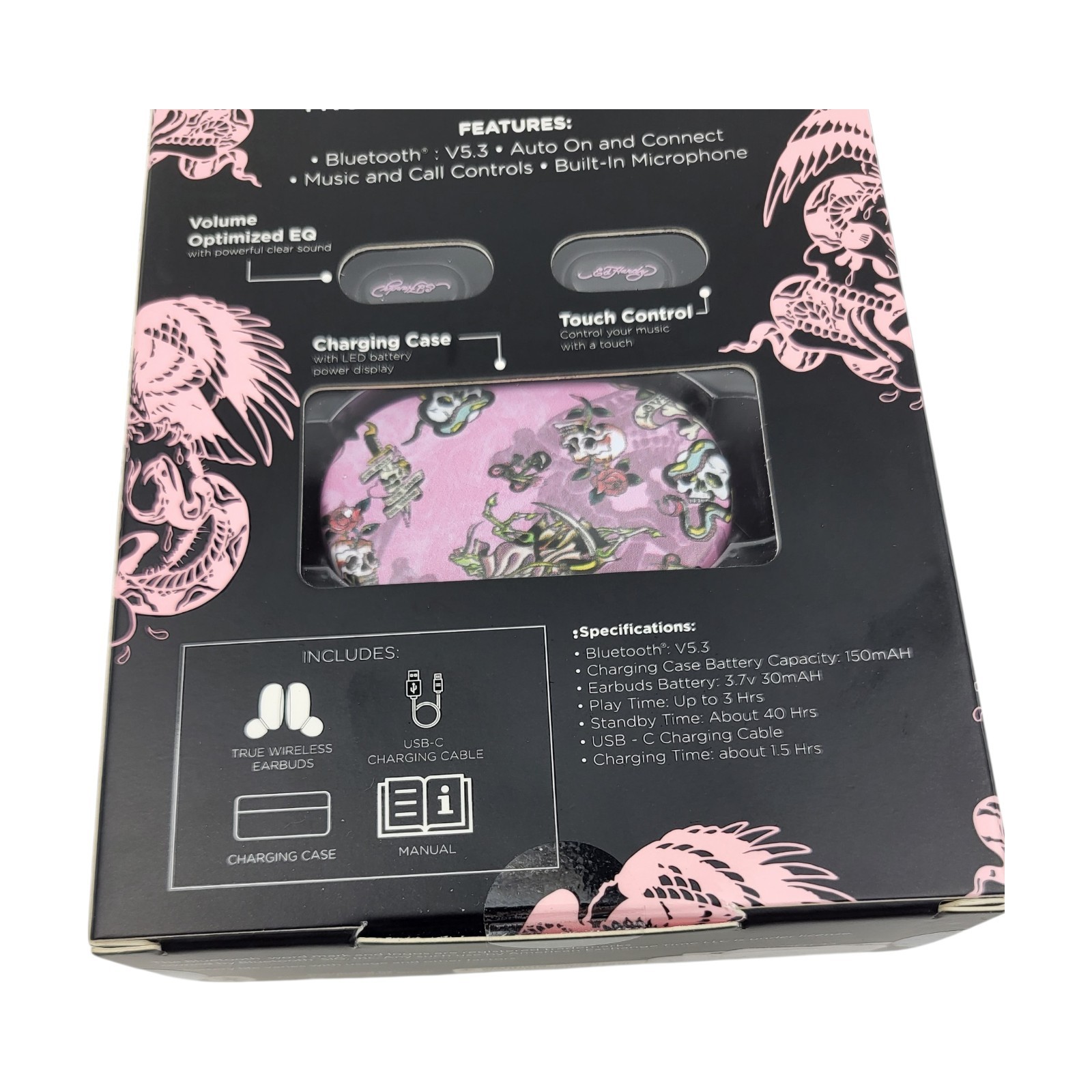 Ed Hardy True Wireless Earbuds Pink Y2K Tattoo Designer New