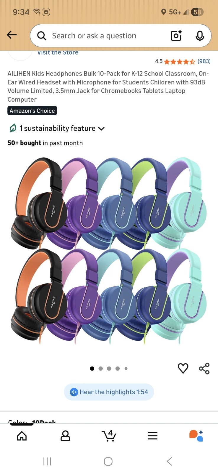 AILIHEN Kids Headphones 10-Pack Wired Microphone 93dB Volume Limited, 3.5mm Jack