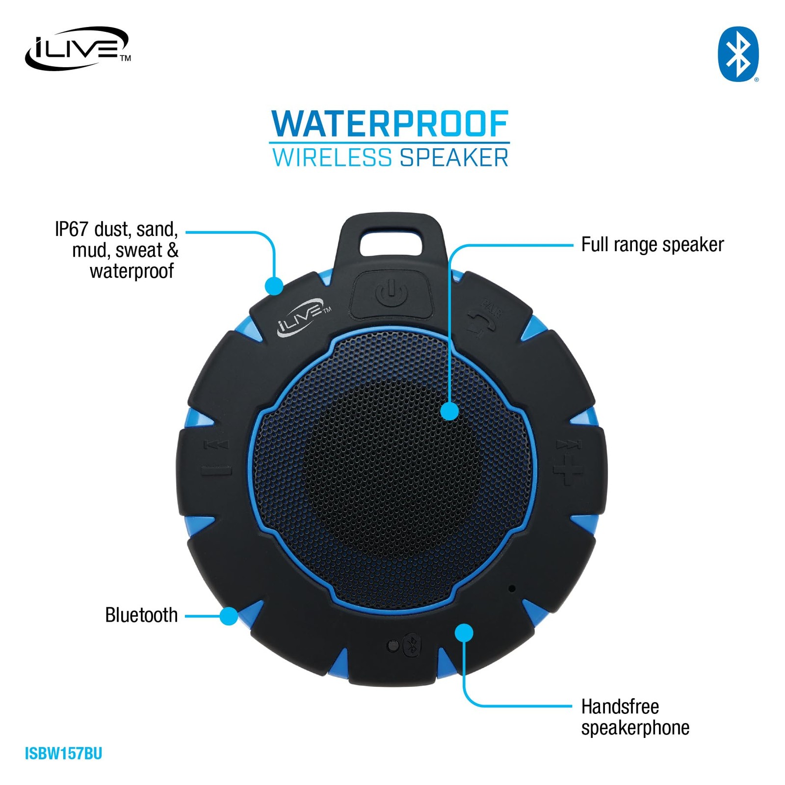 iLive Electronics Waterproof Wireless Speaker, Includes No Size, Black/Blue