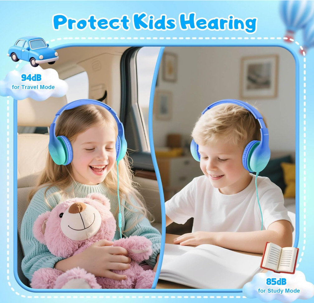 Kids USB-C Wired Over-the-Ear Headphones with Microphone, Volume Control/Limit