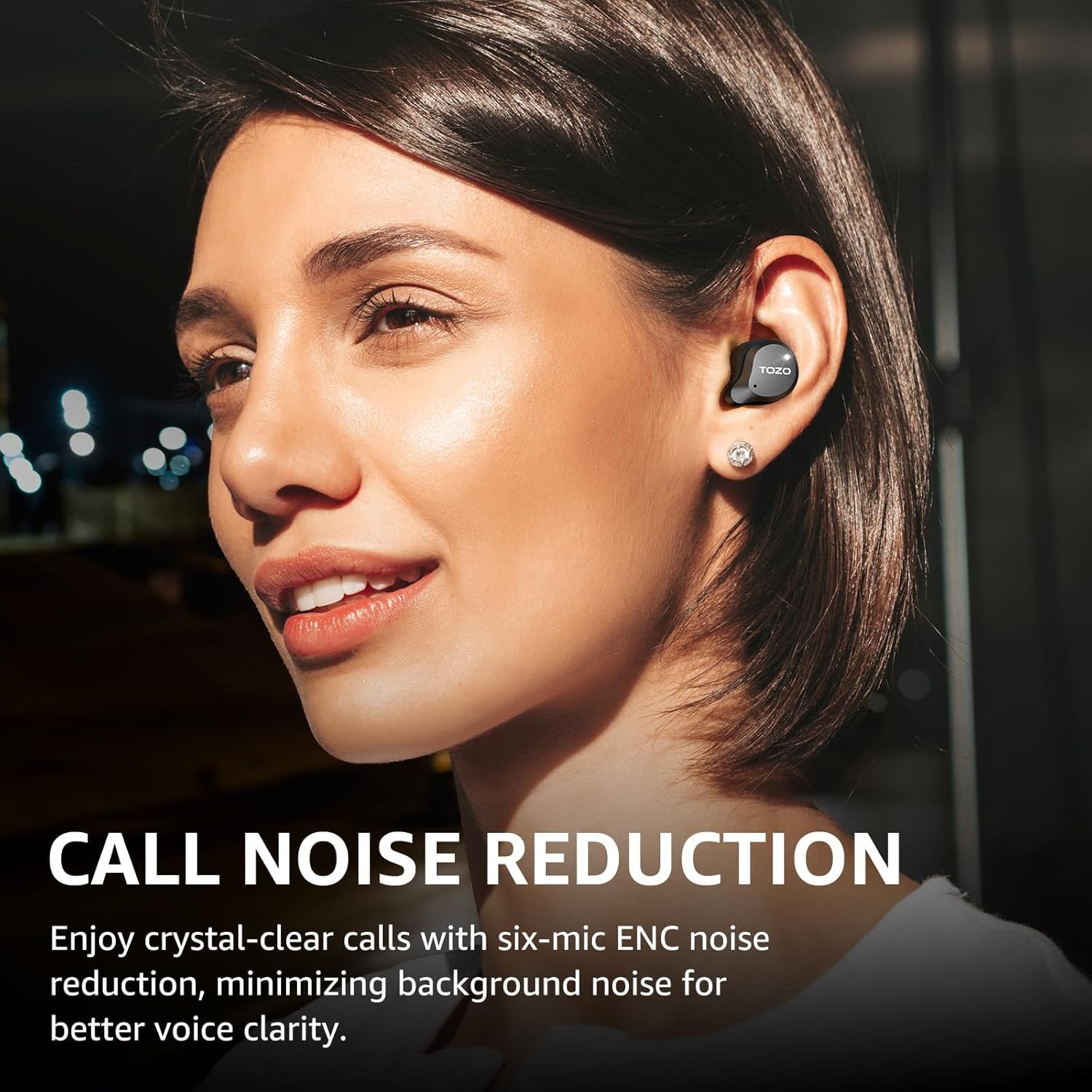TOZO NC9 Hybrid Active Noise Cancelling Wireless Earbuds, 6 Mics Dark Black