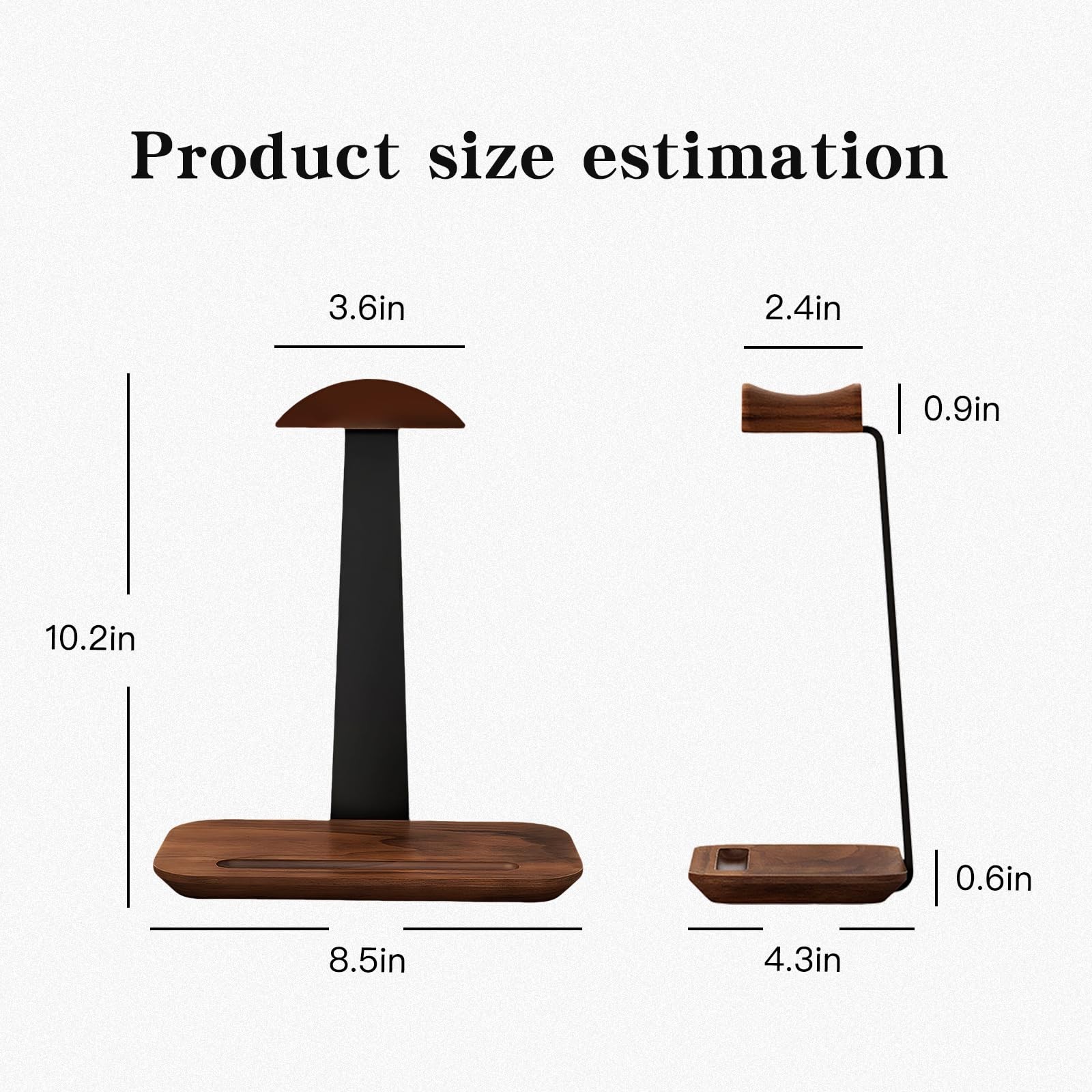 Walnut Wood Headphone Stand,Headphone Rack with Storage Base Plate,Headphones…