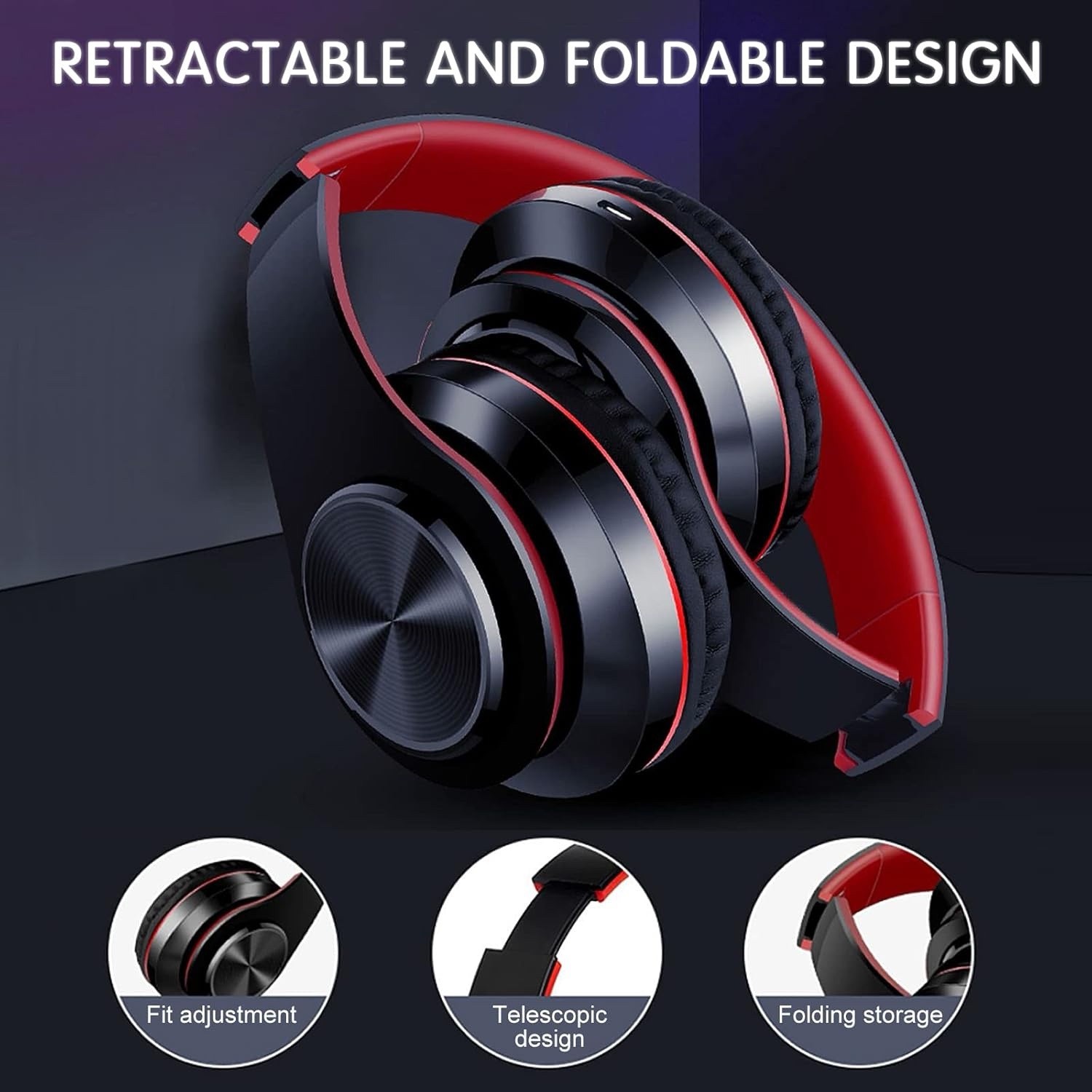 B39 Wireless Bluetooth Headphones, Foldable, LED Lights, TF Card, AUX, USB